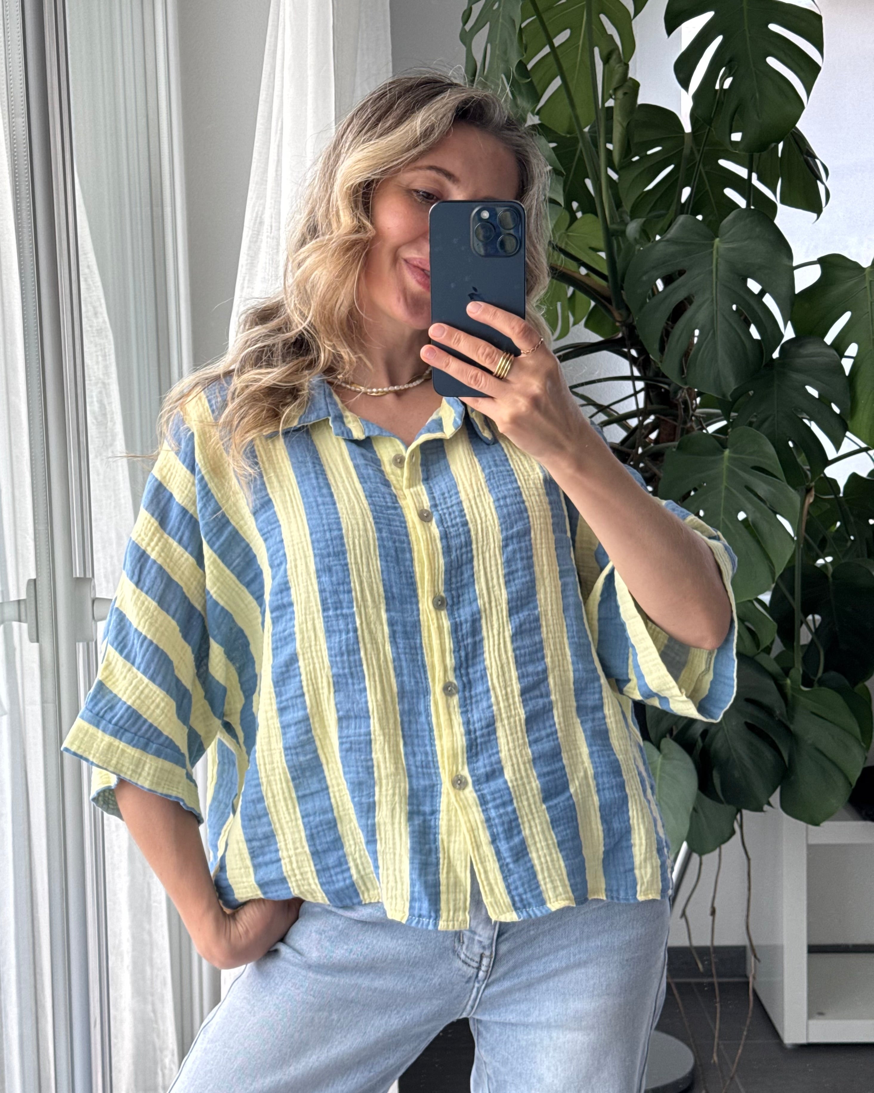 Musselinbluse gestreift blau