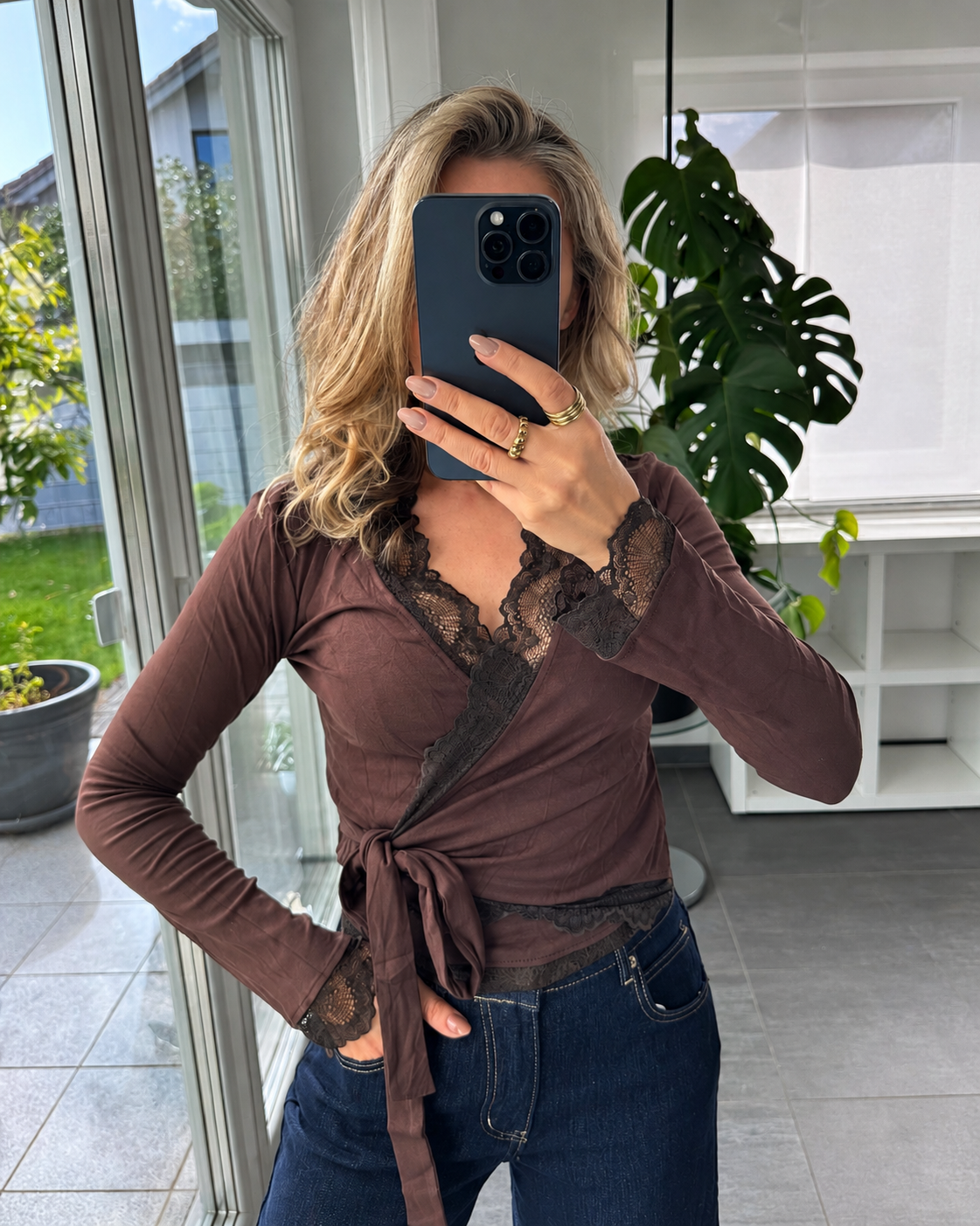 Wickeloberteil mit Spitze Braun