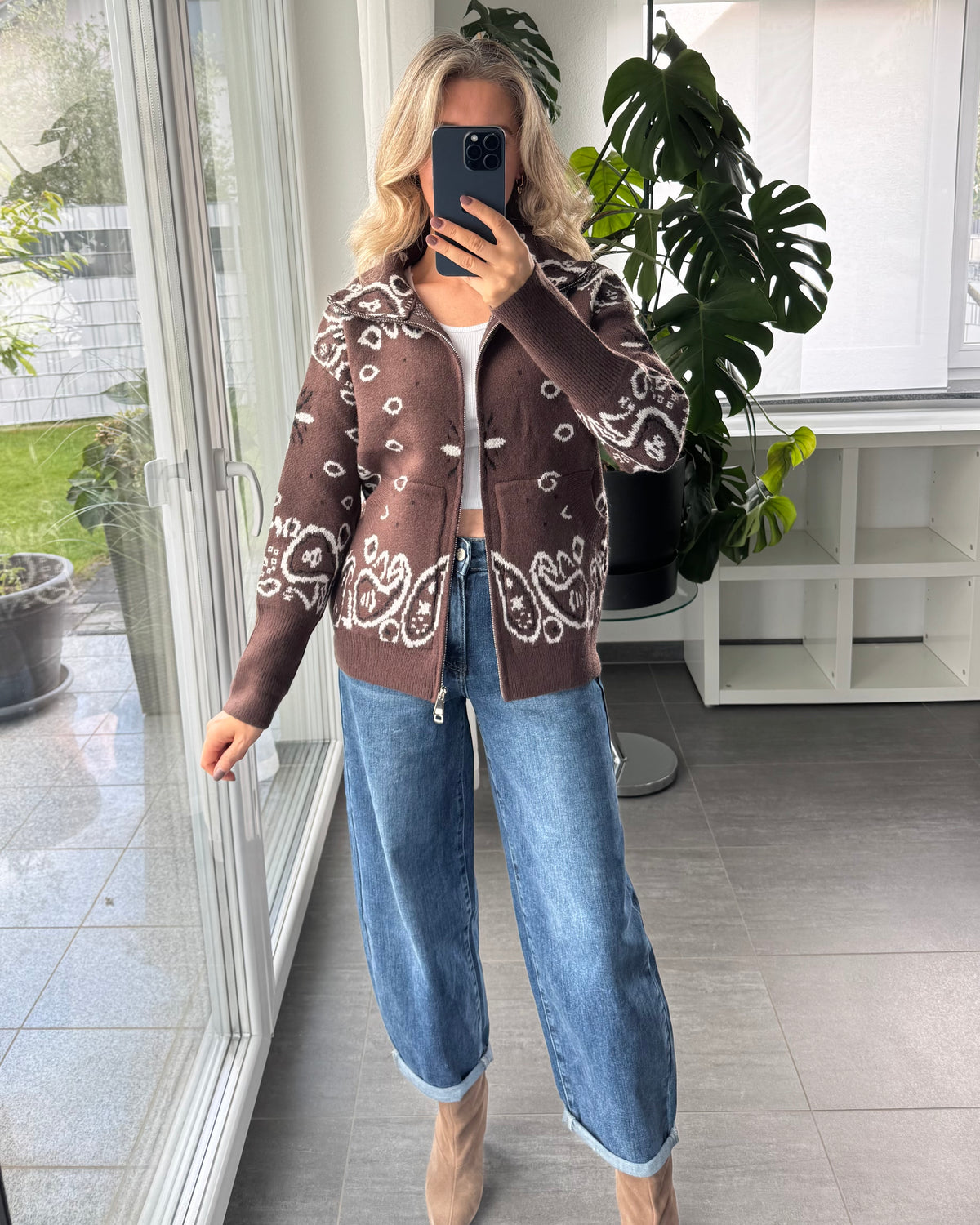 Zip Cardigan Paisley Braun