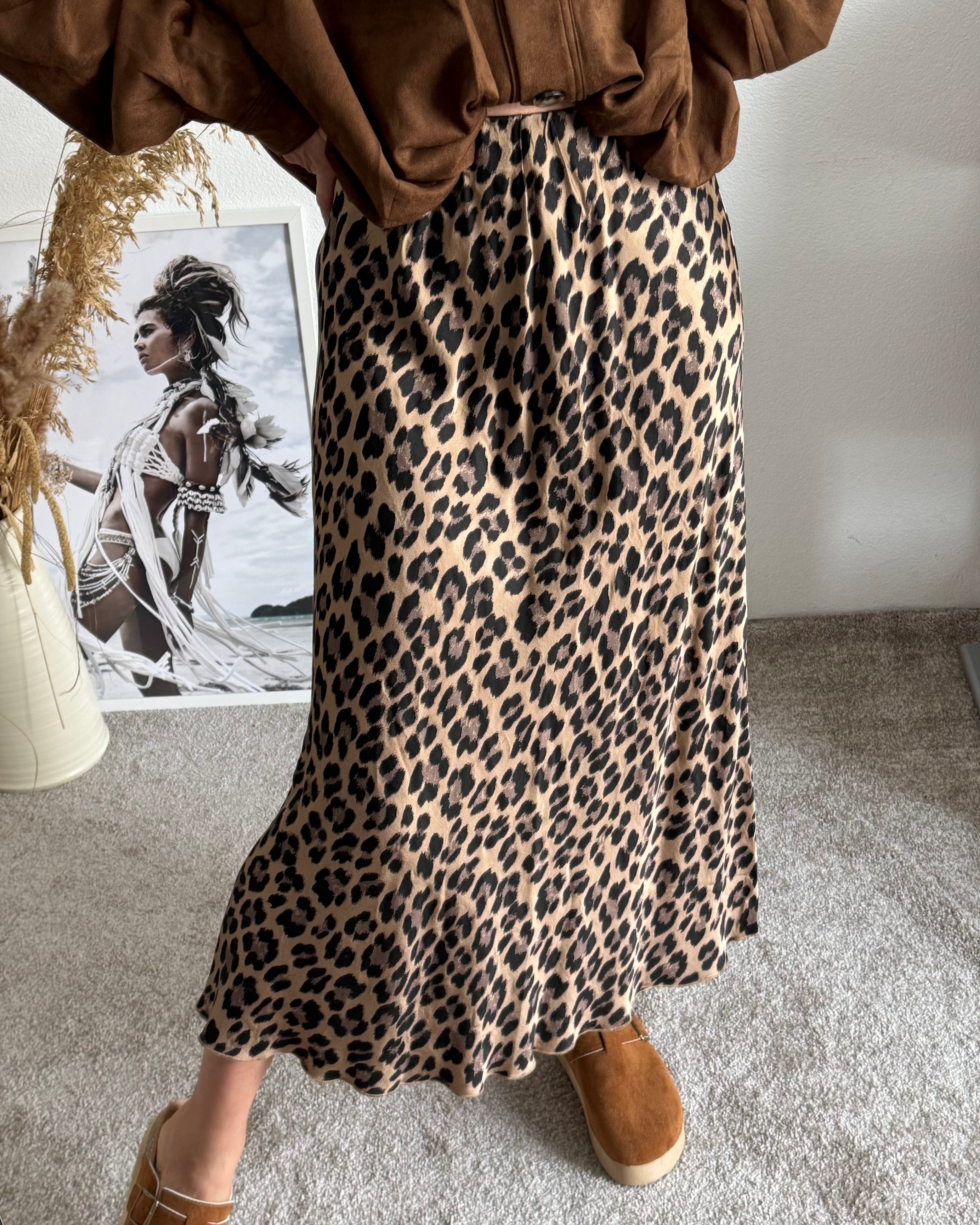Viskoserock mit Leoprint Maja BRAUN