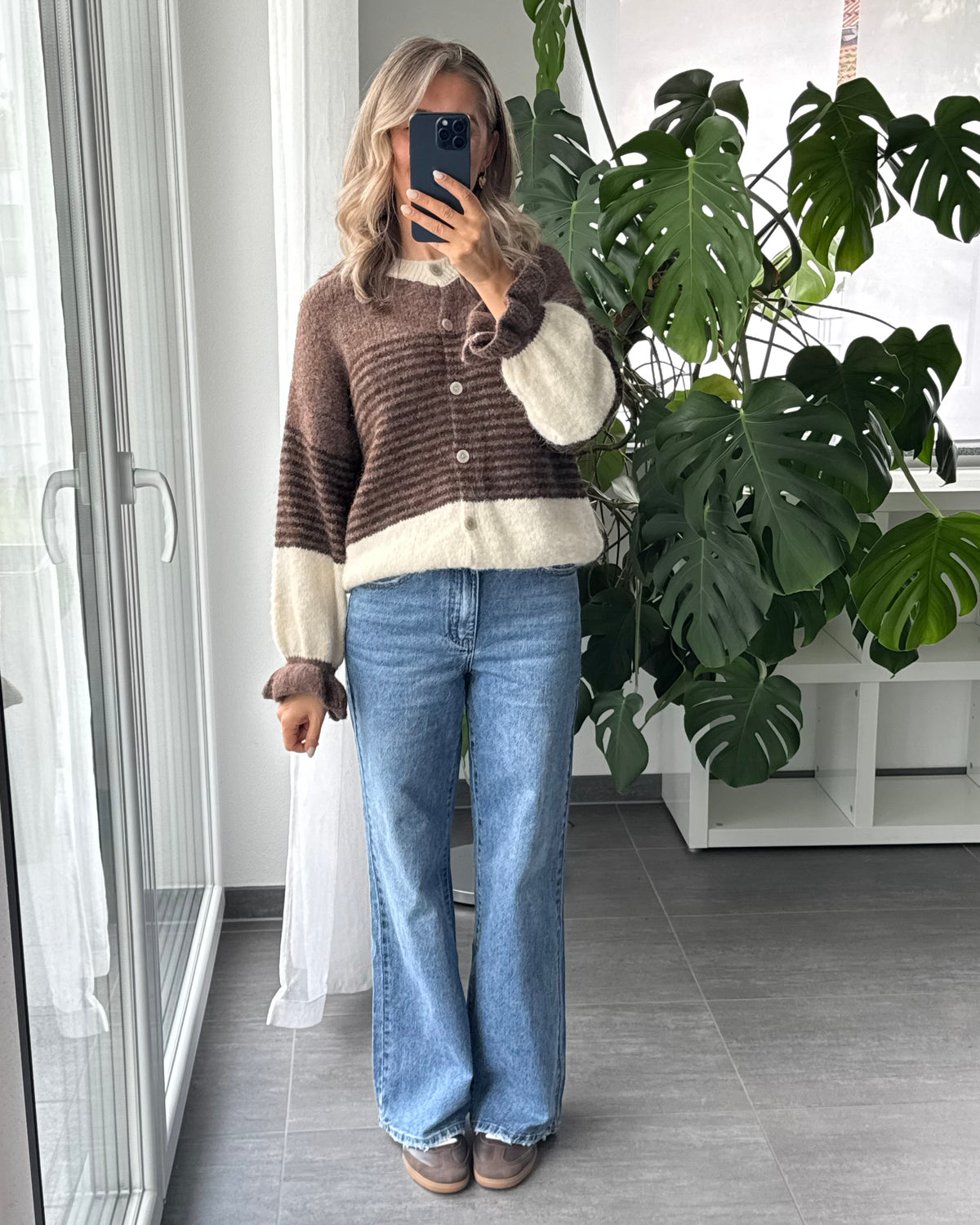 Wide leg stretch Jeans blau