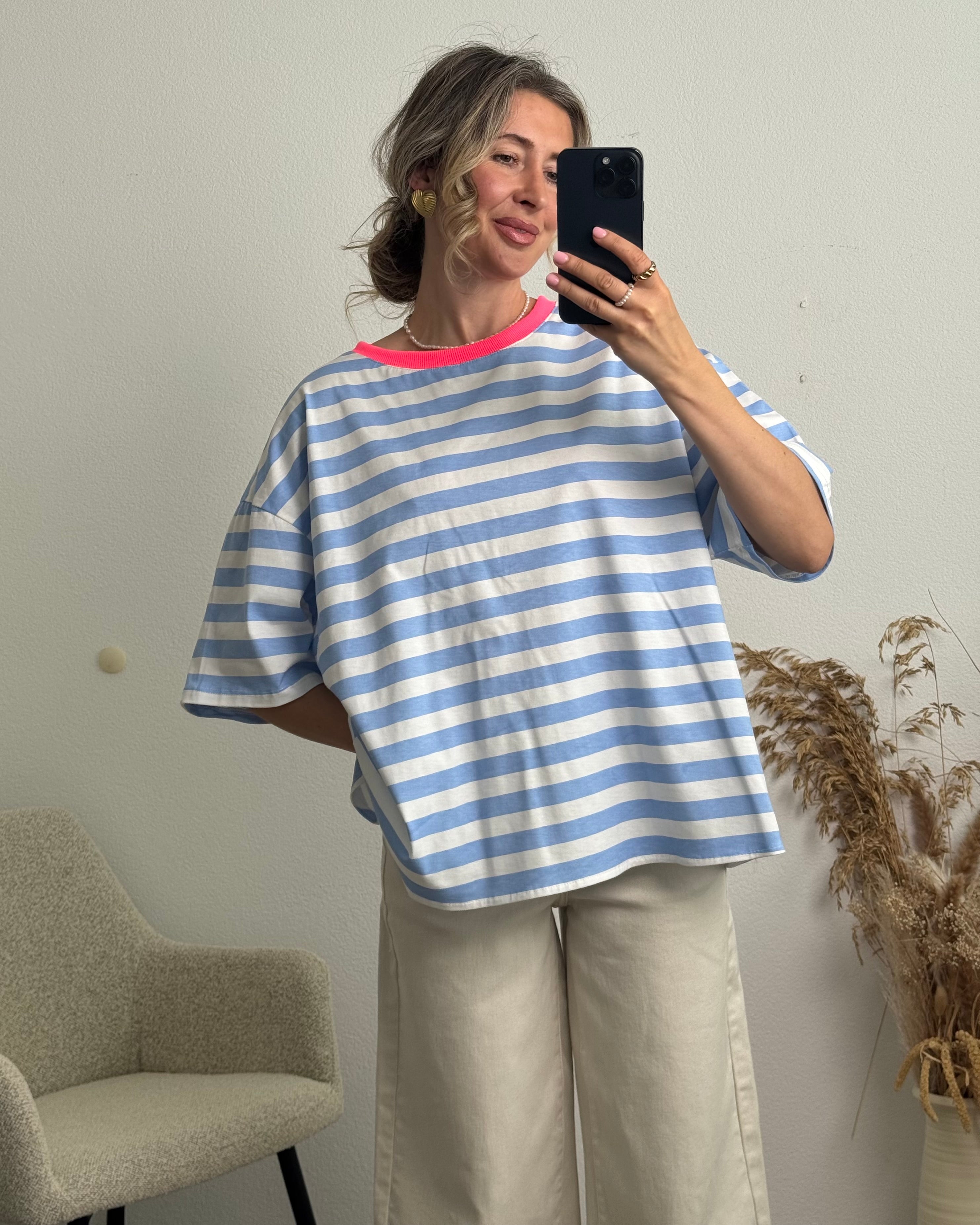 Open Tie Back Shirt blau/weiss