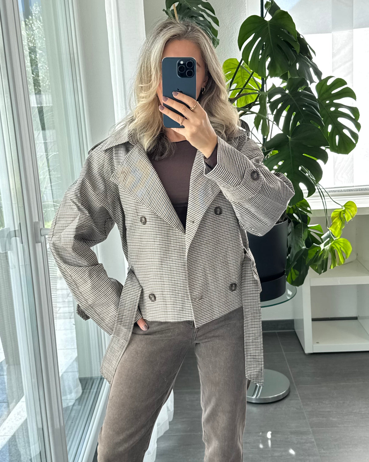 Karo Jacke Taupe