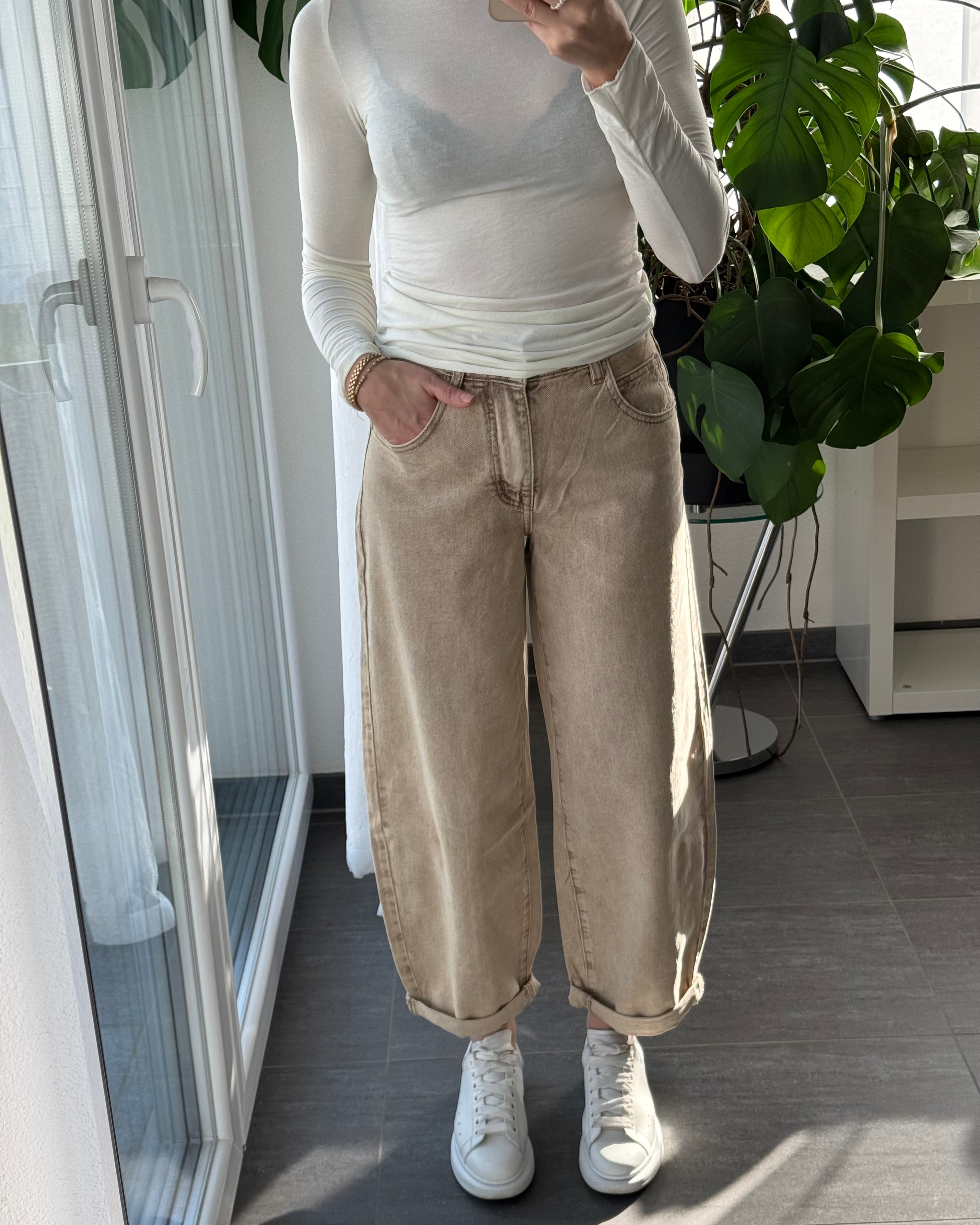 Stretch Balloon Jeans Dark Beige