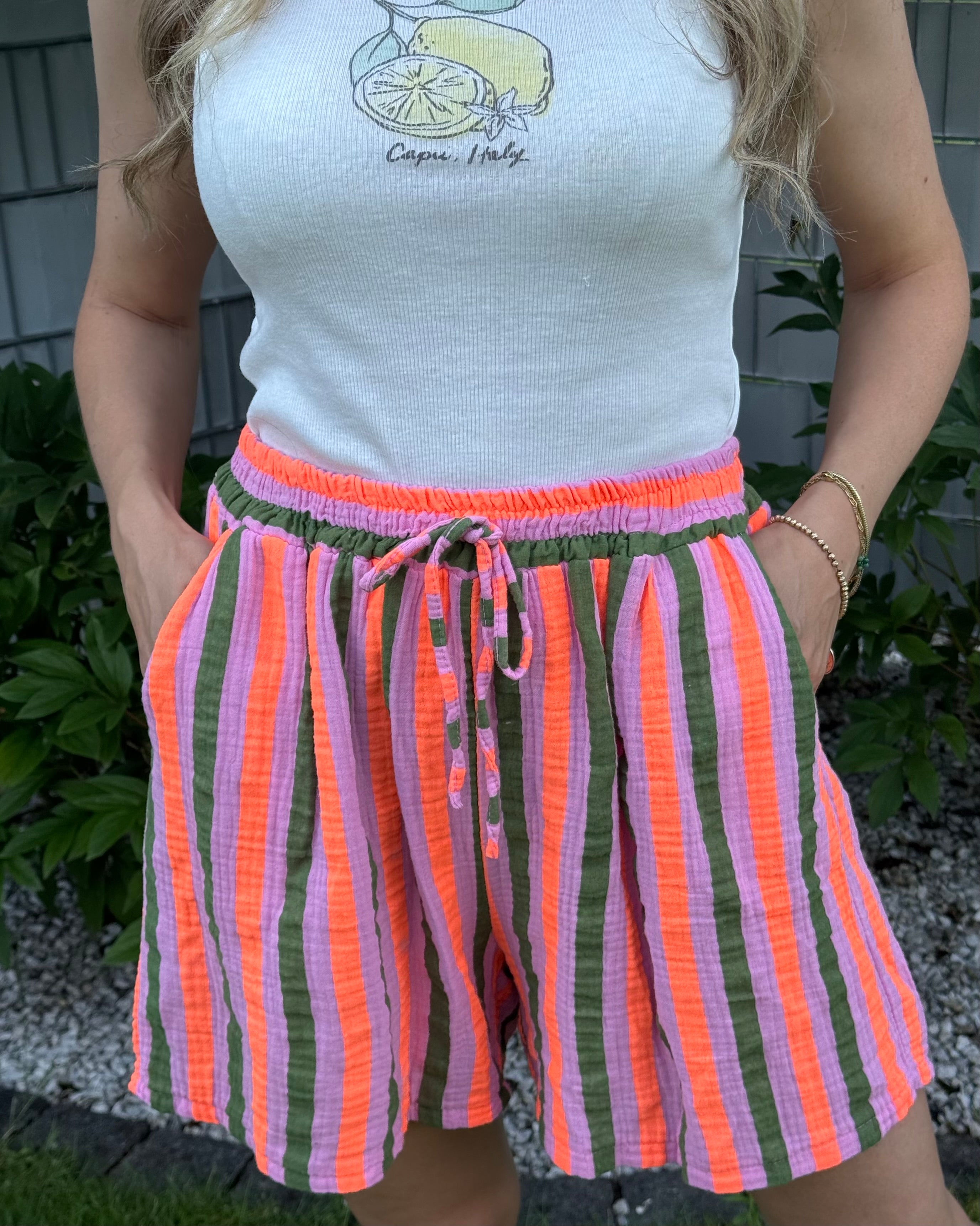 Shorts aus Musselin gestreift