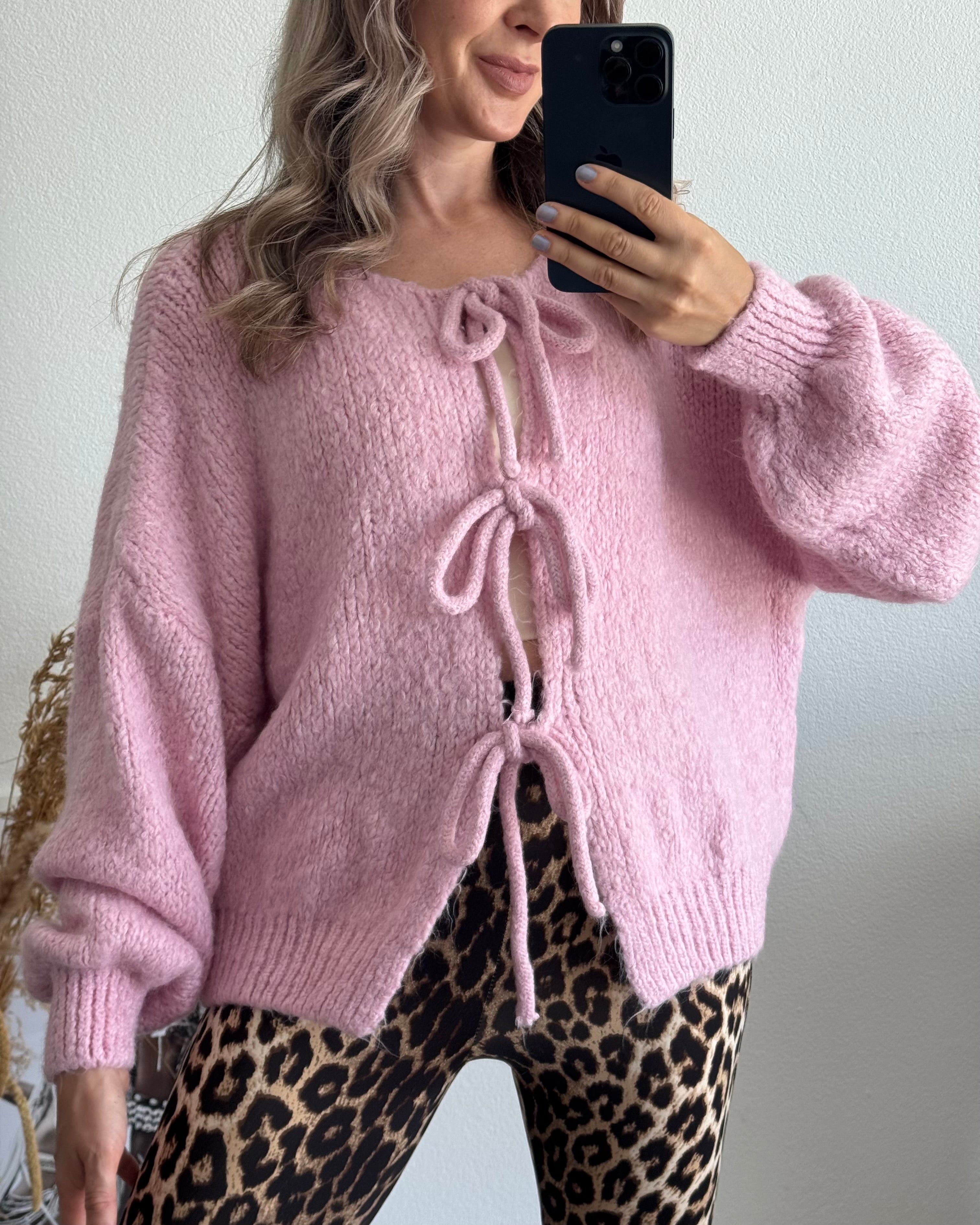 Cardigan mit Schleifen Langarm Rosa