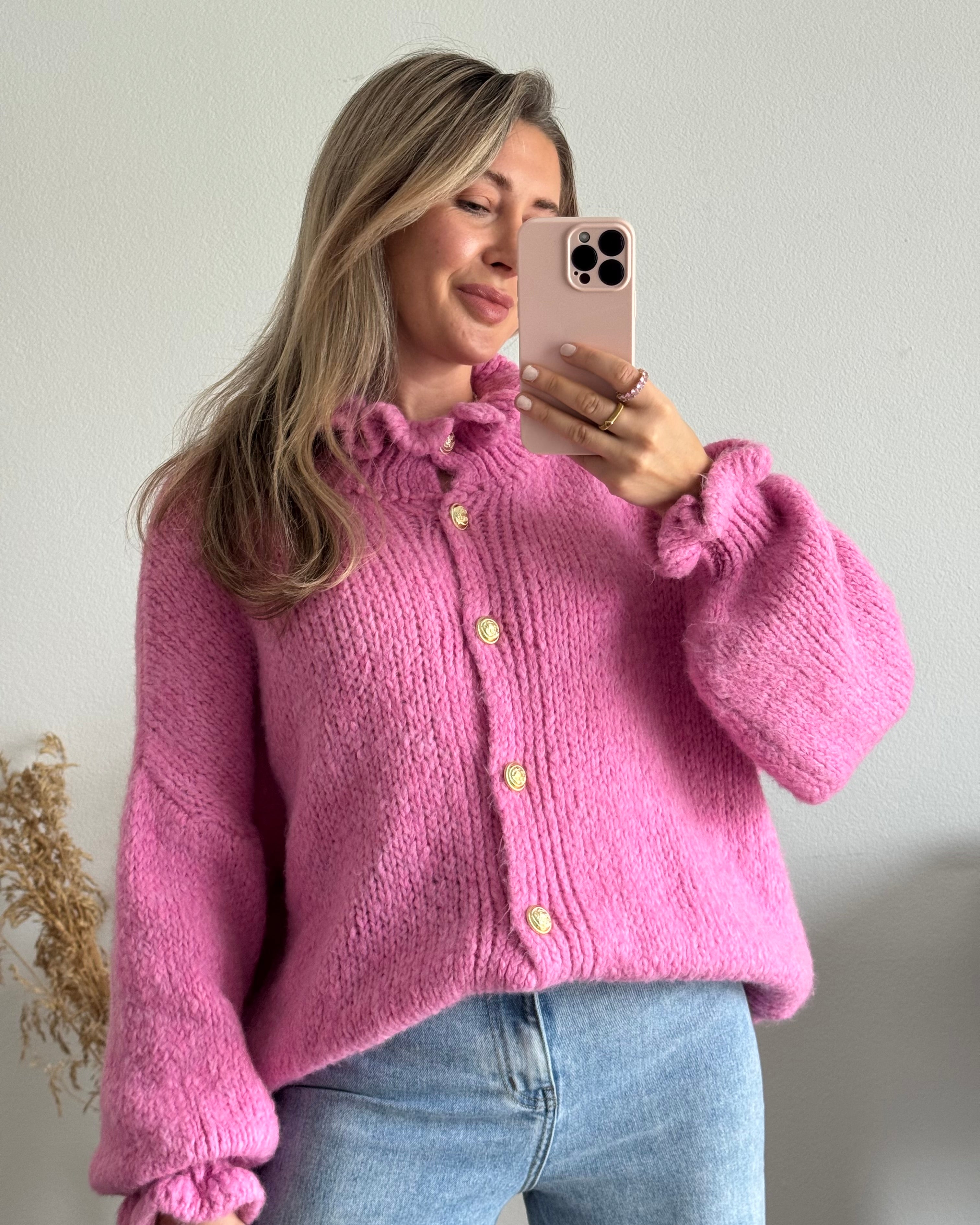 Kuschelweicher Rüschencardigan Pink