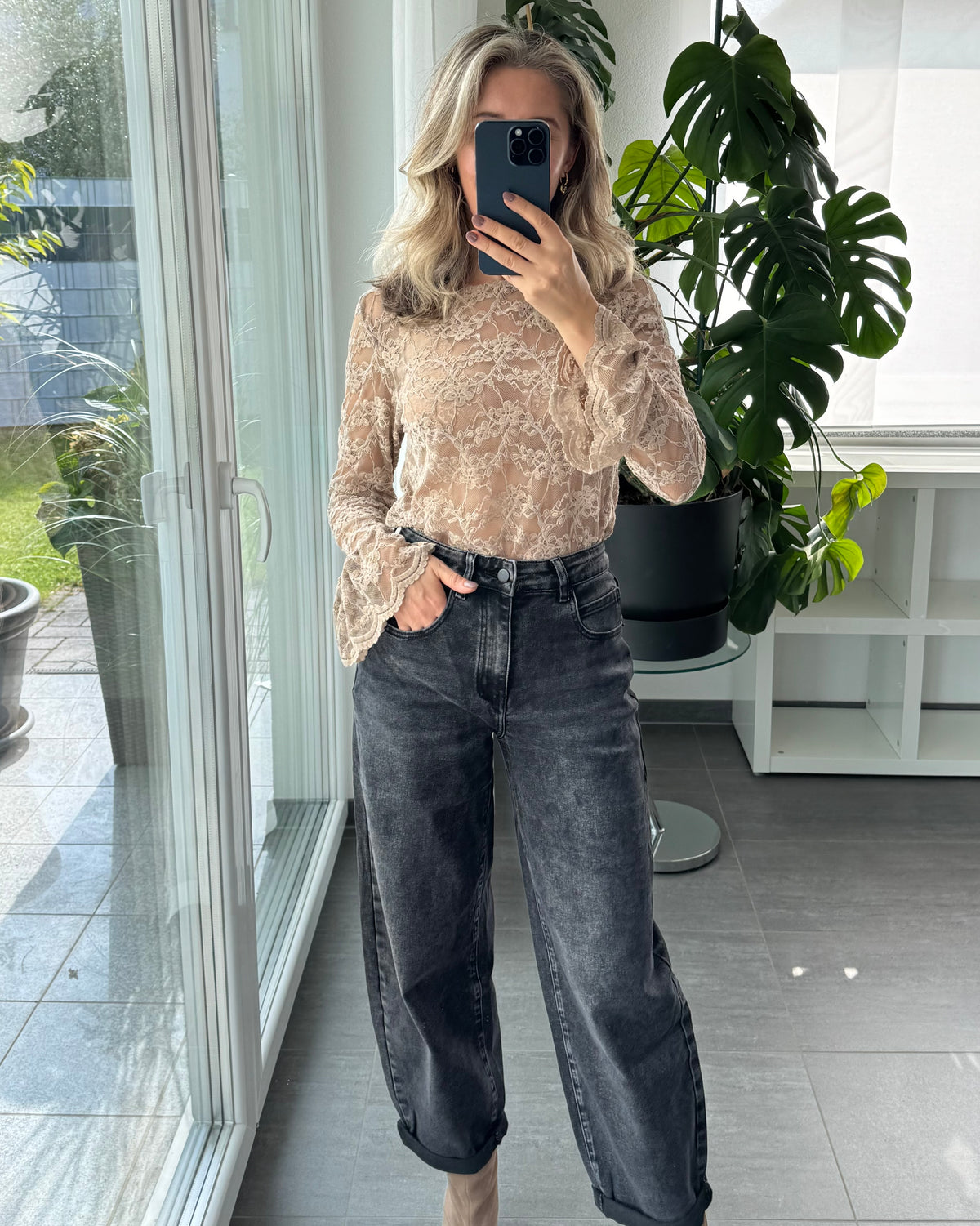 Rüschen Spitzentop beige
