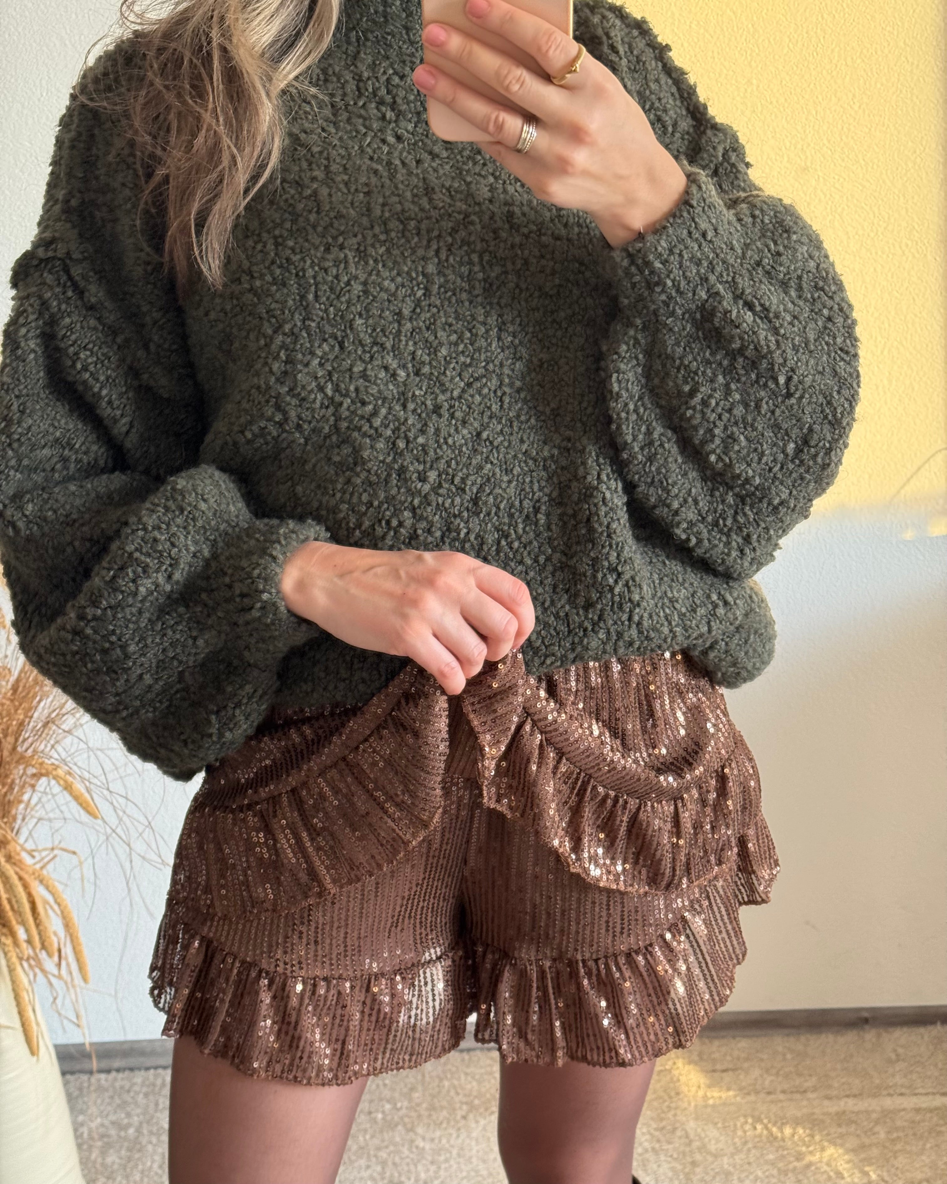 Pailletten Hosenrock Braun