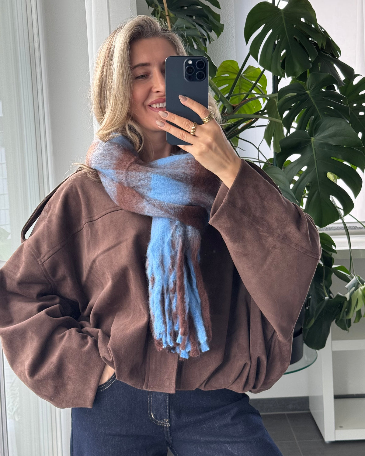 Rosalie Check Schal Blau/Braun