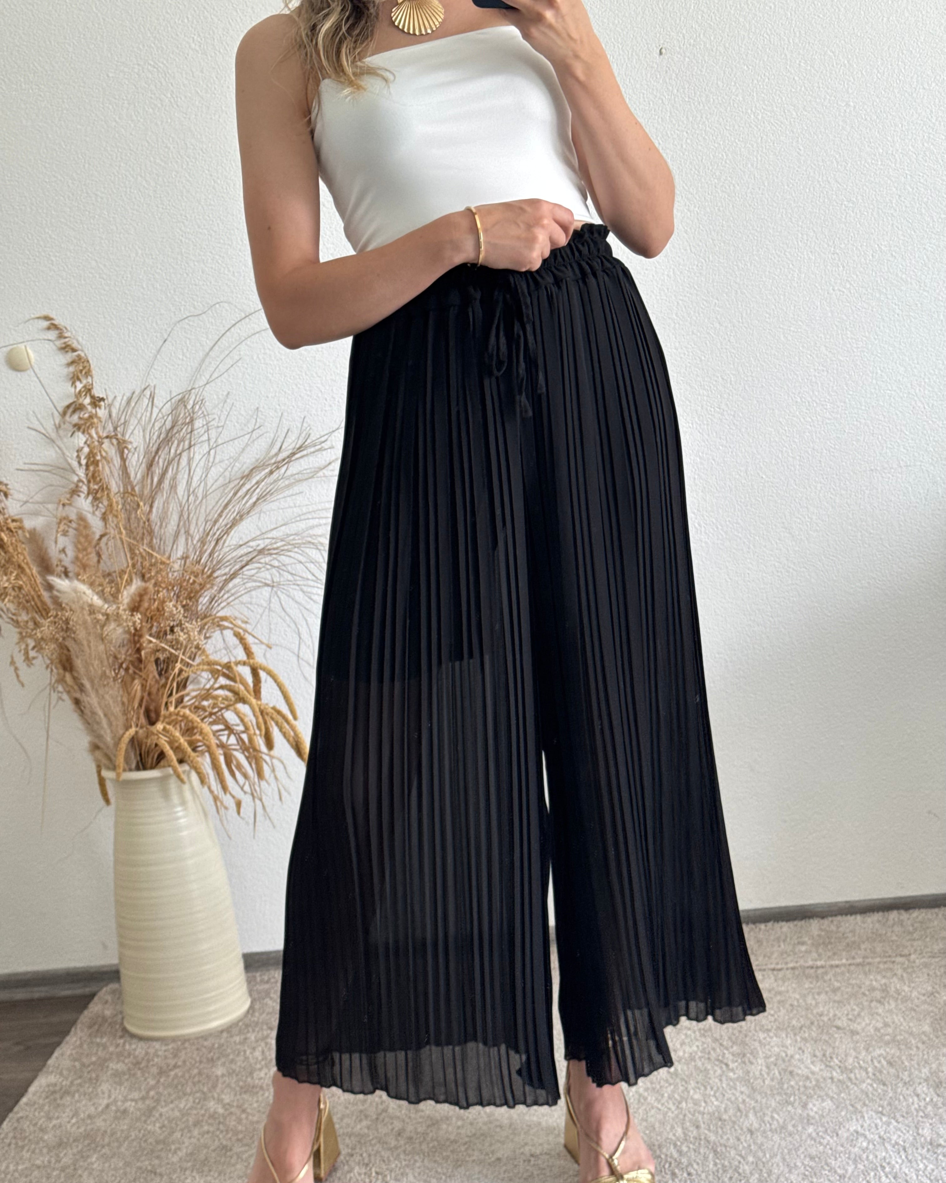 Plisseehose Schwarz