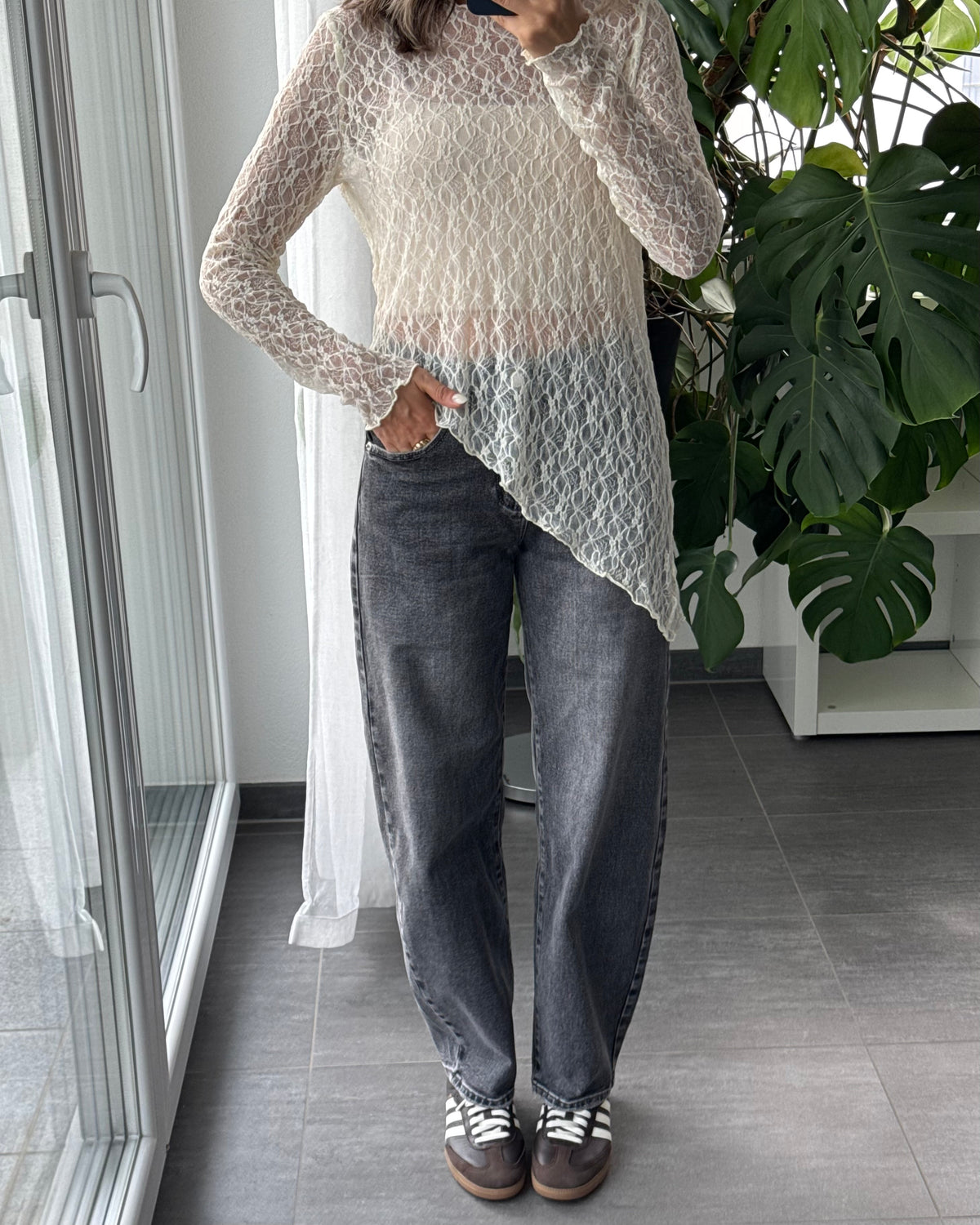 Stretch Barrel Jeans Grau