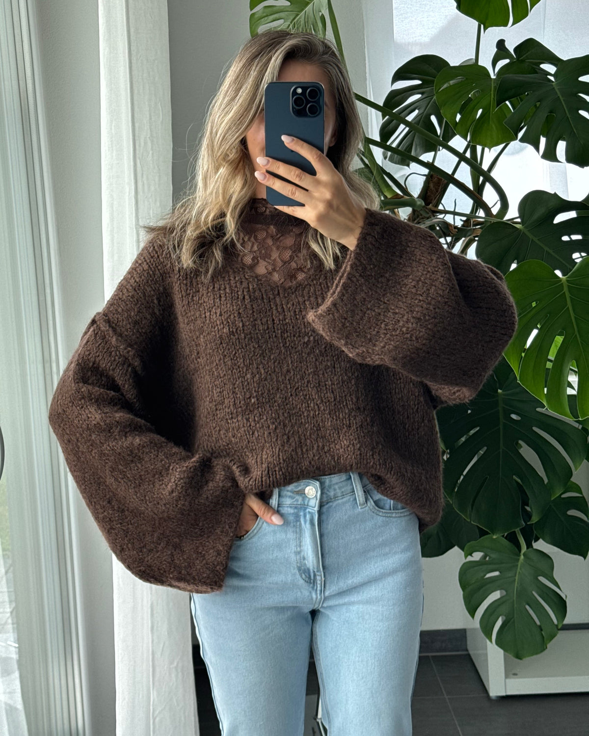 Strickpullover Fluffy Braun