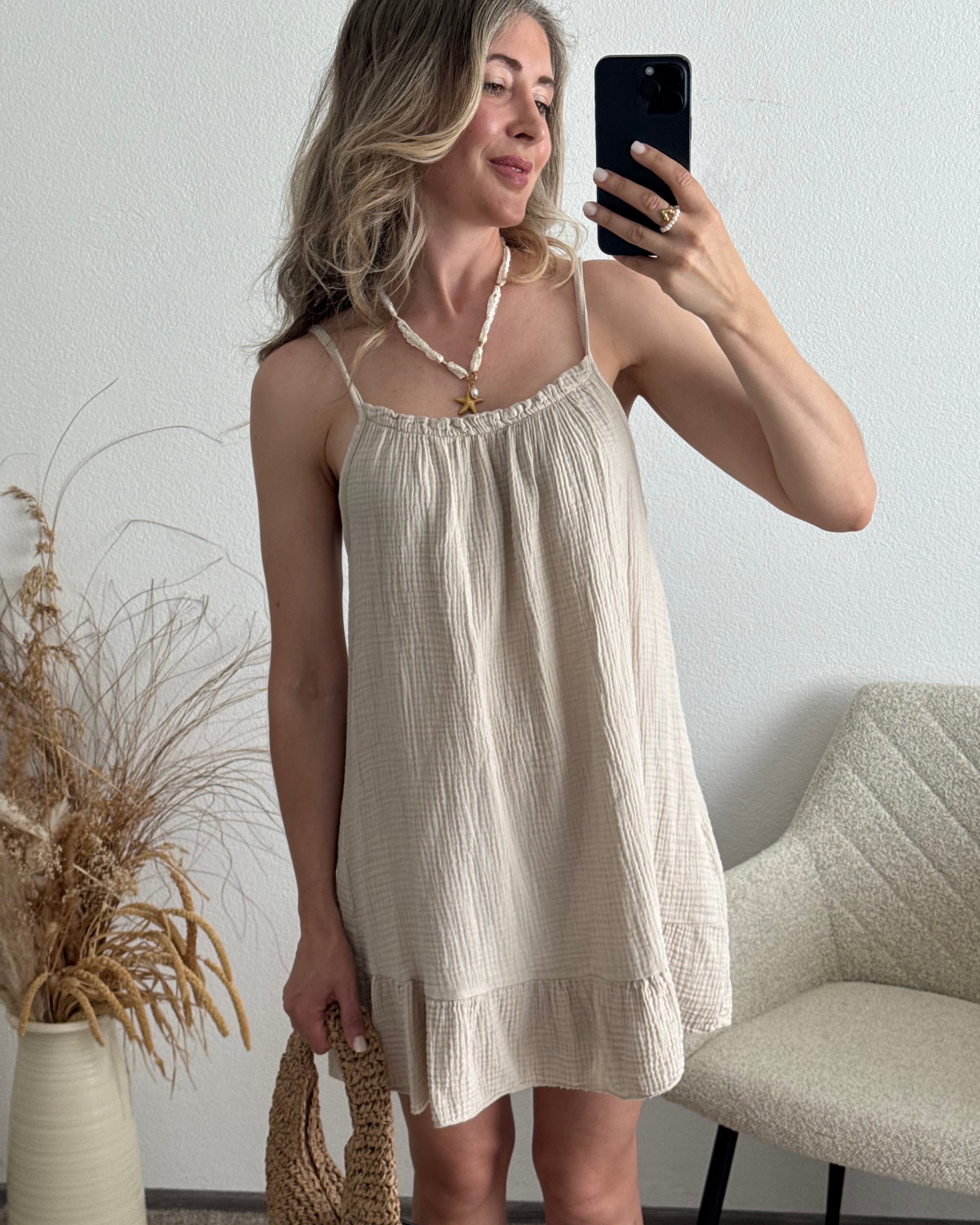 Musselinkleid mit Volantsaum Kelly Beige