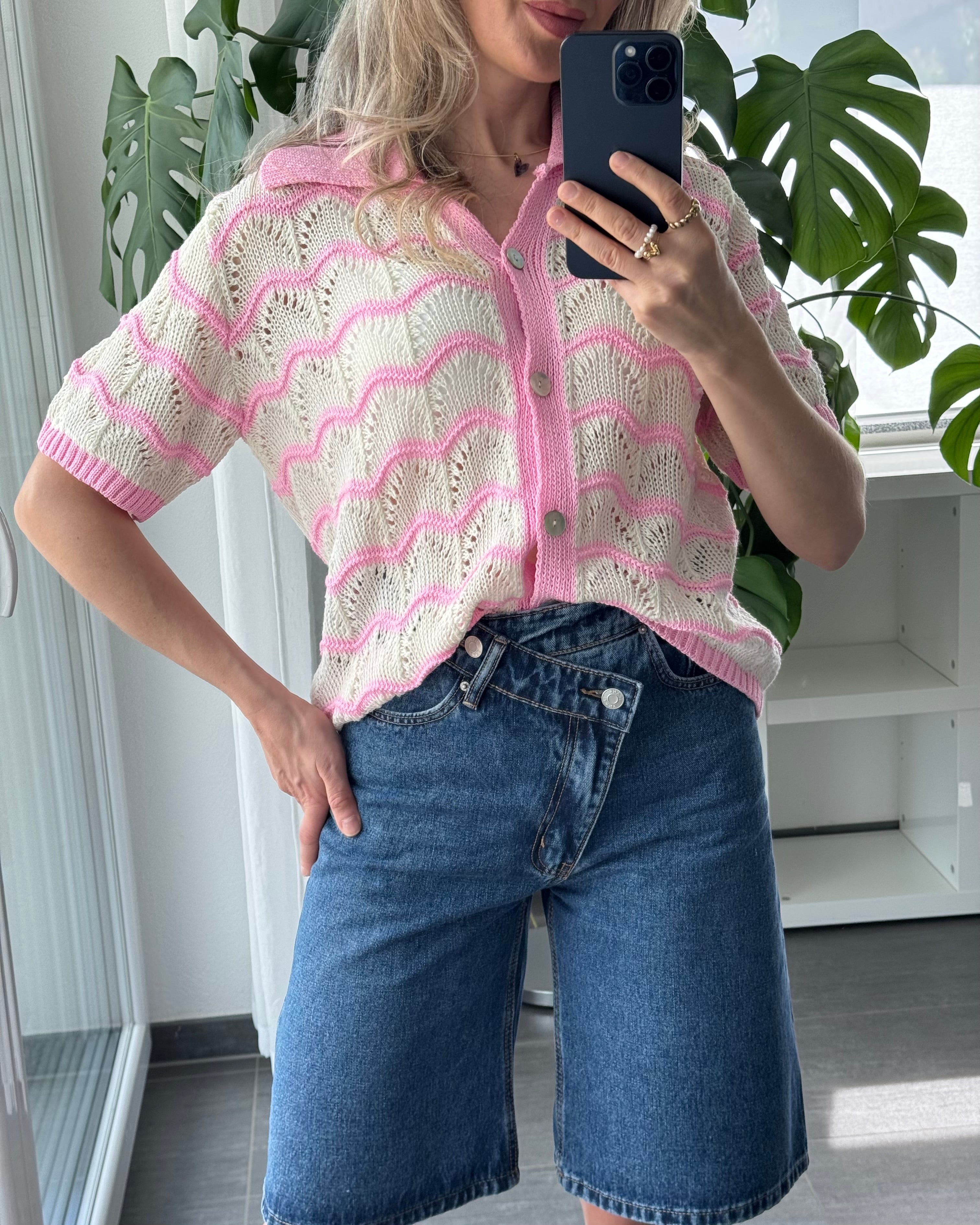 Lina Knit Polo Creme Pink
