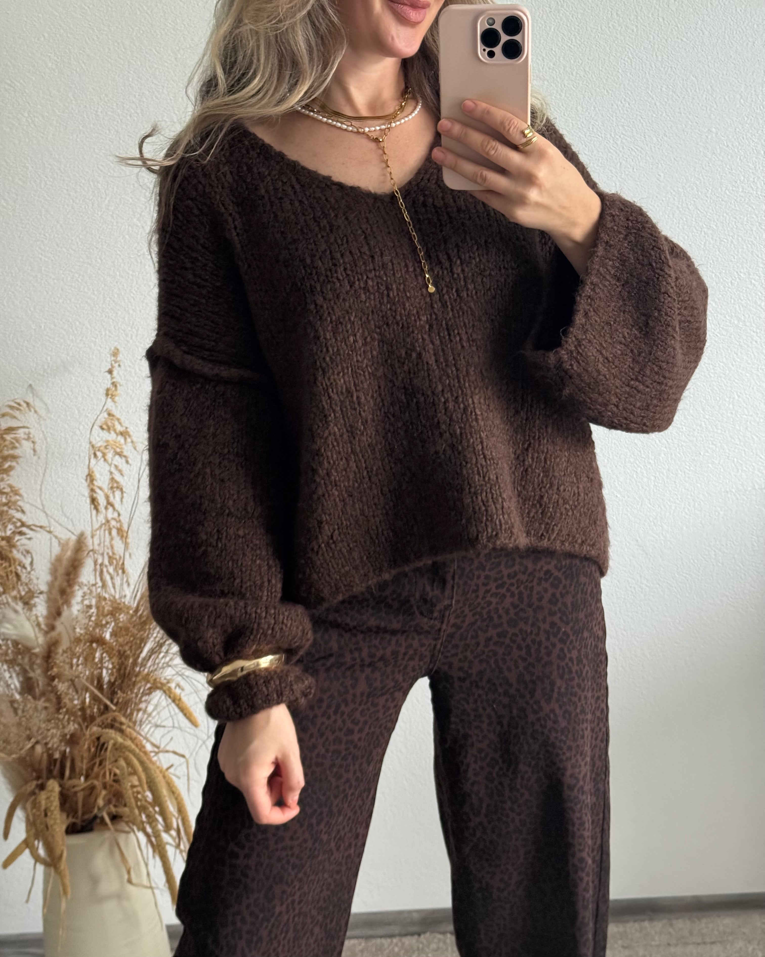 Strickpullover Fluffy Braun