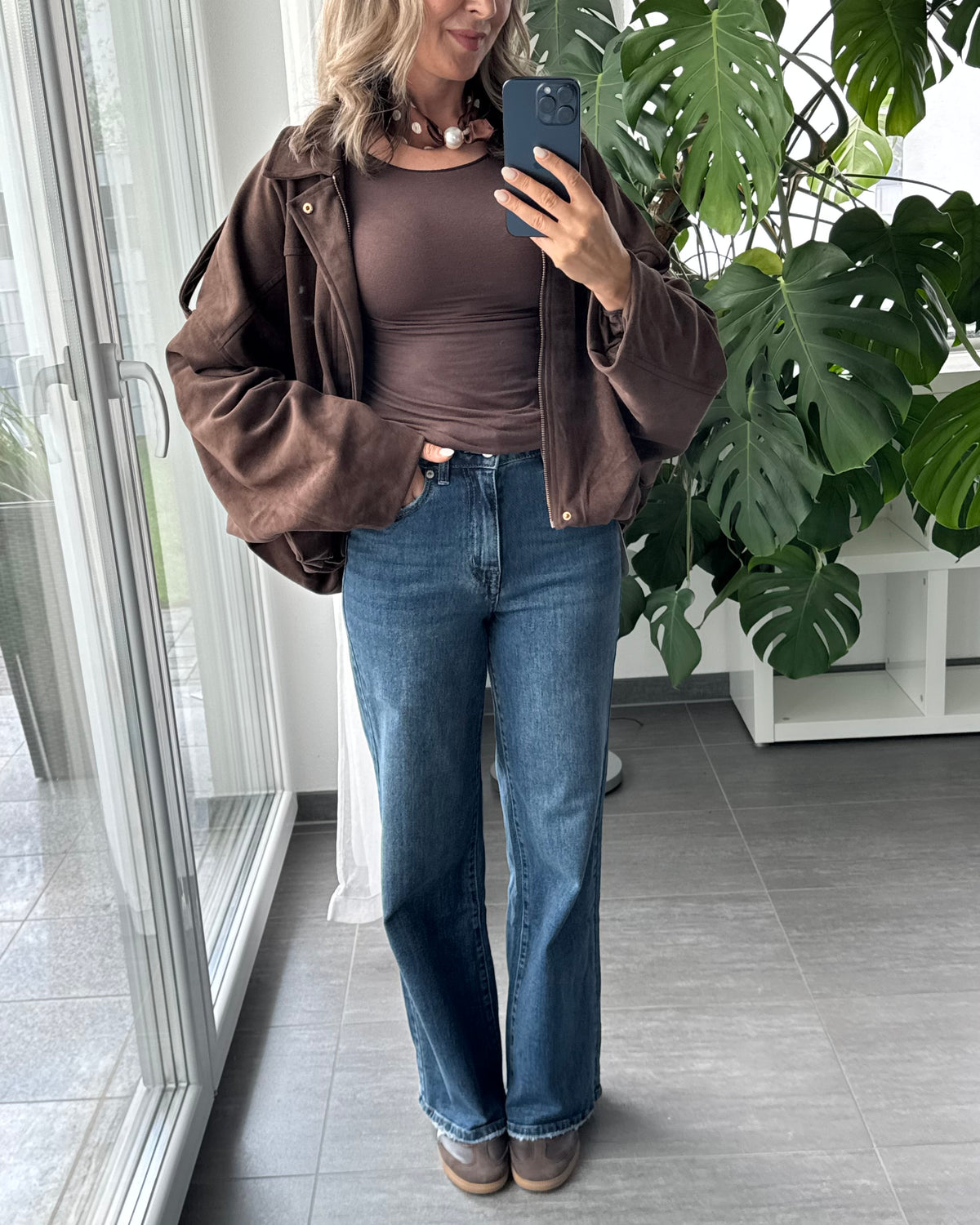 Wide leg stretch Jeans dunkelblau