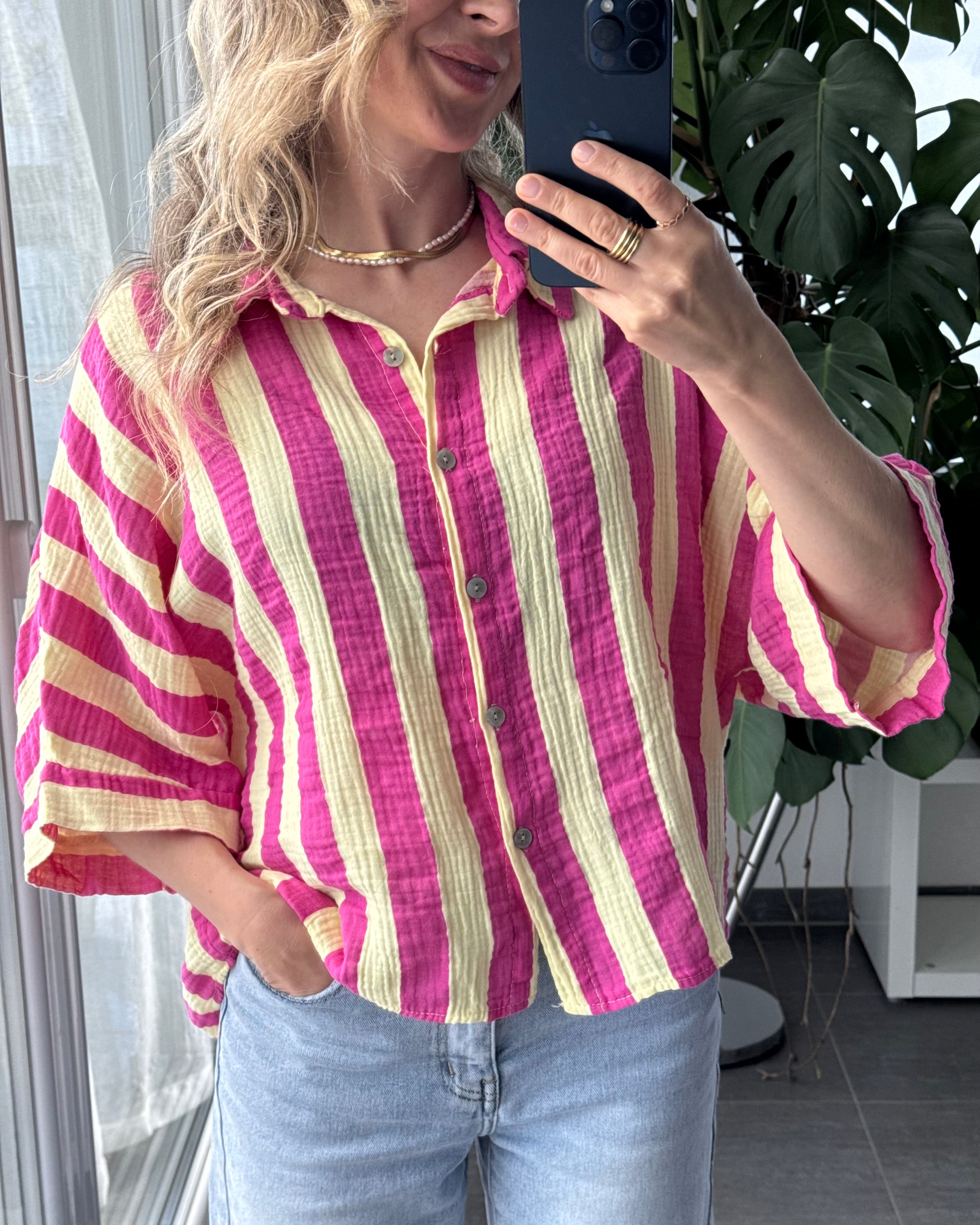 Musselinbluse gestreift pink