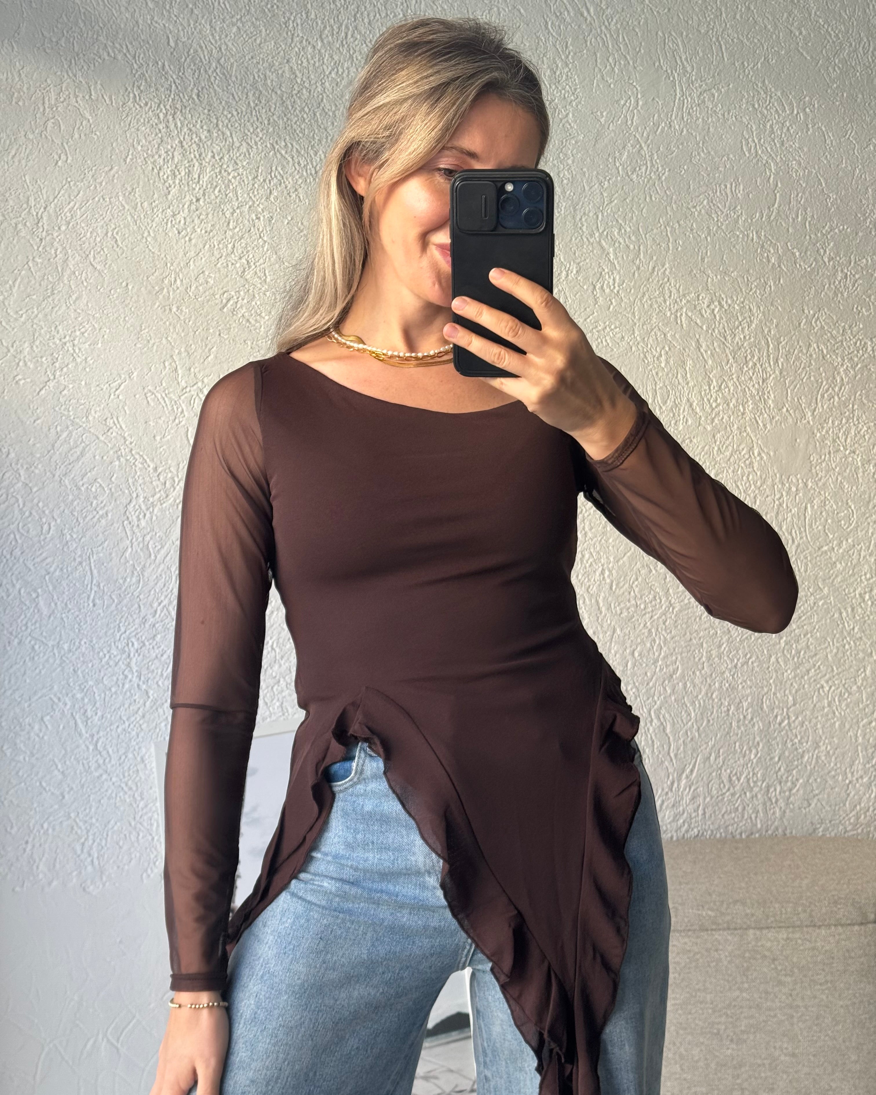 Meshtop langarm braun