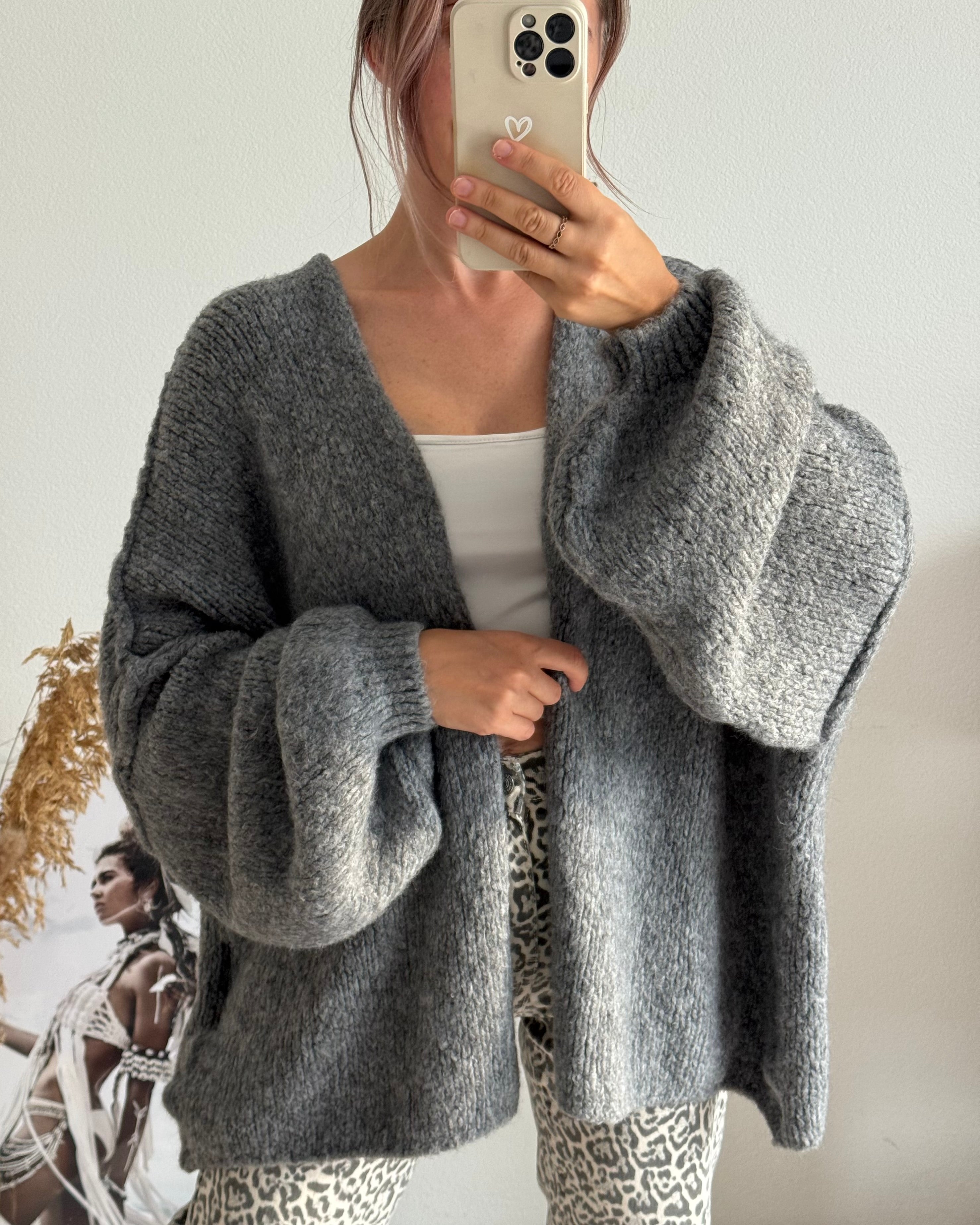 Offener Oversize Cardigan Lea GRAU