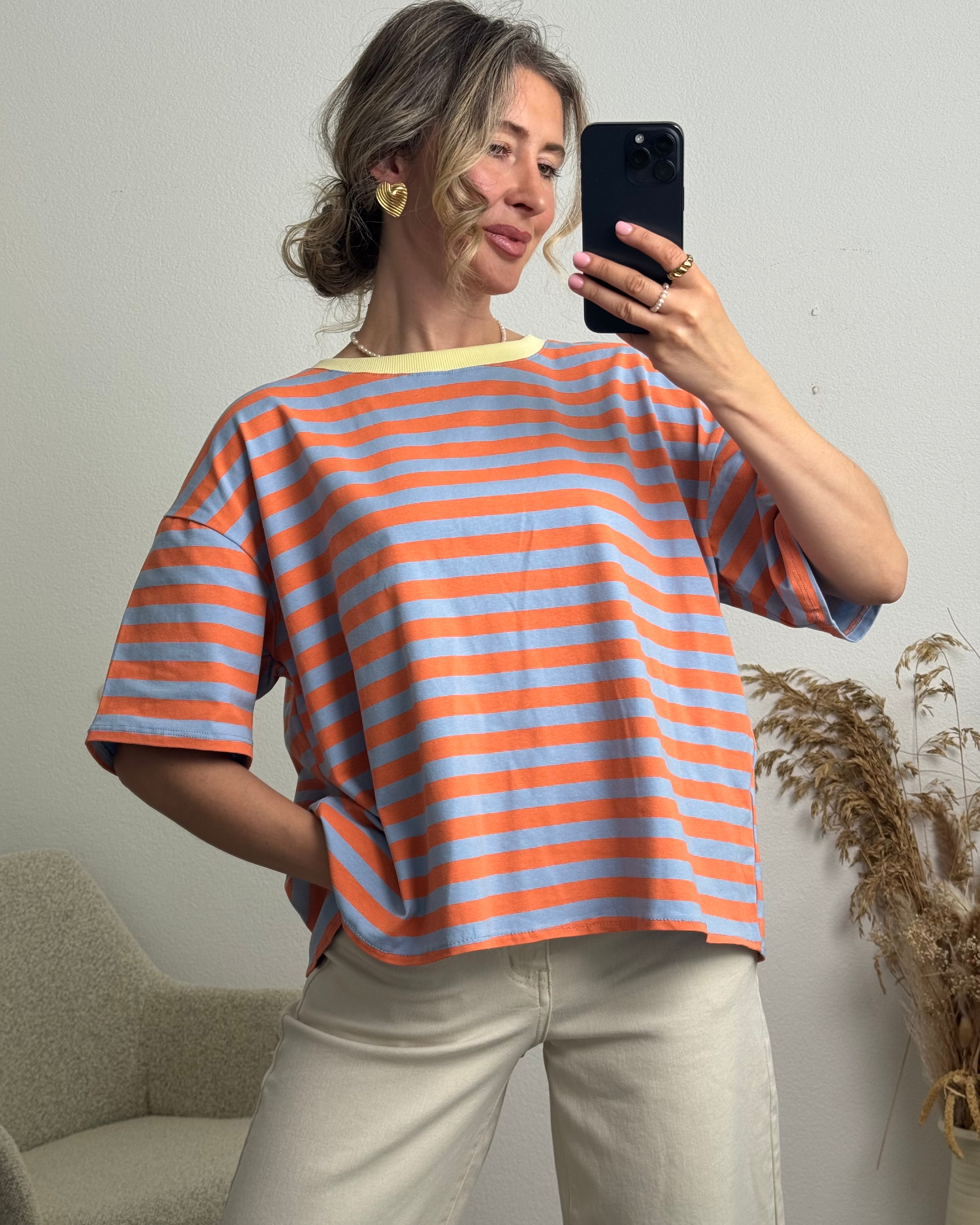 Open Tie Back Shirt Blau/orange