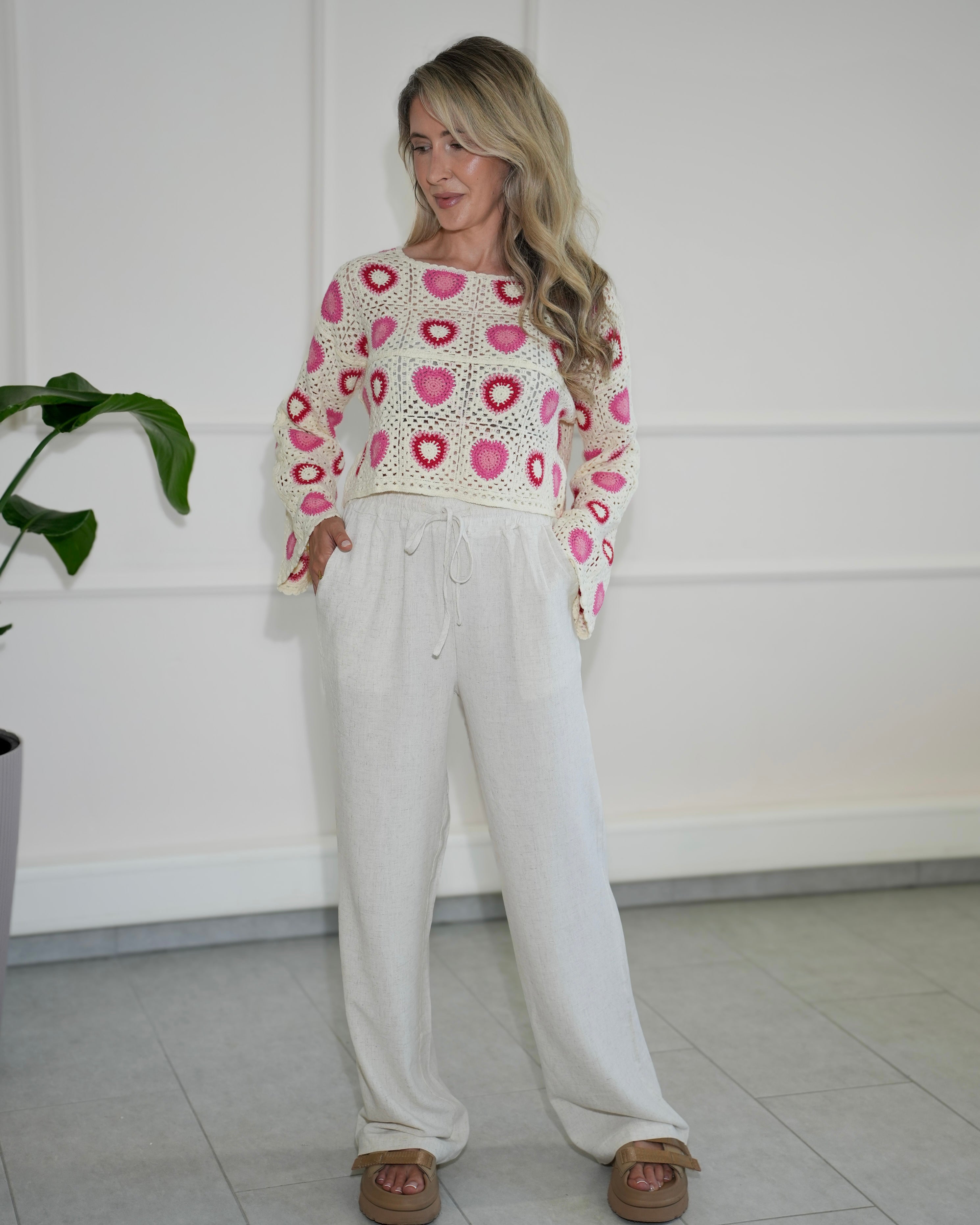 Leinenhose mit breitem Bund