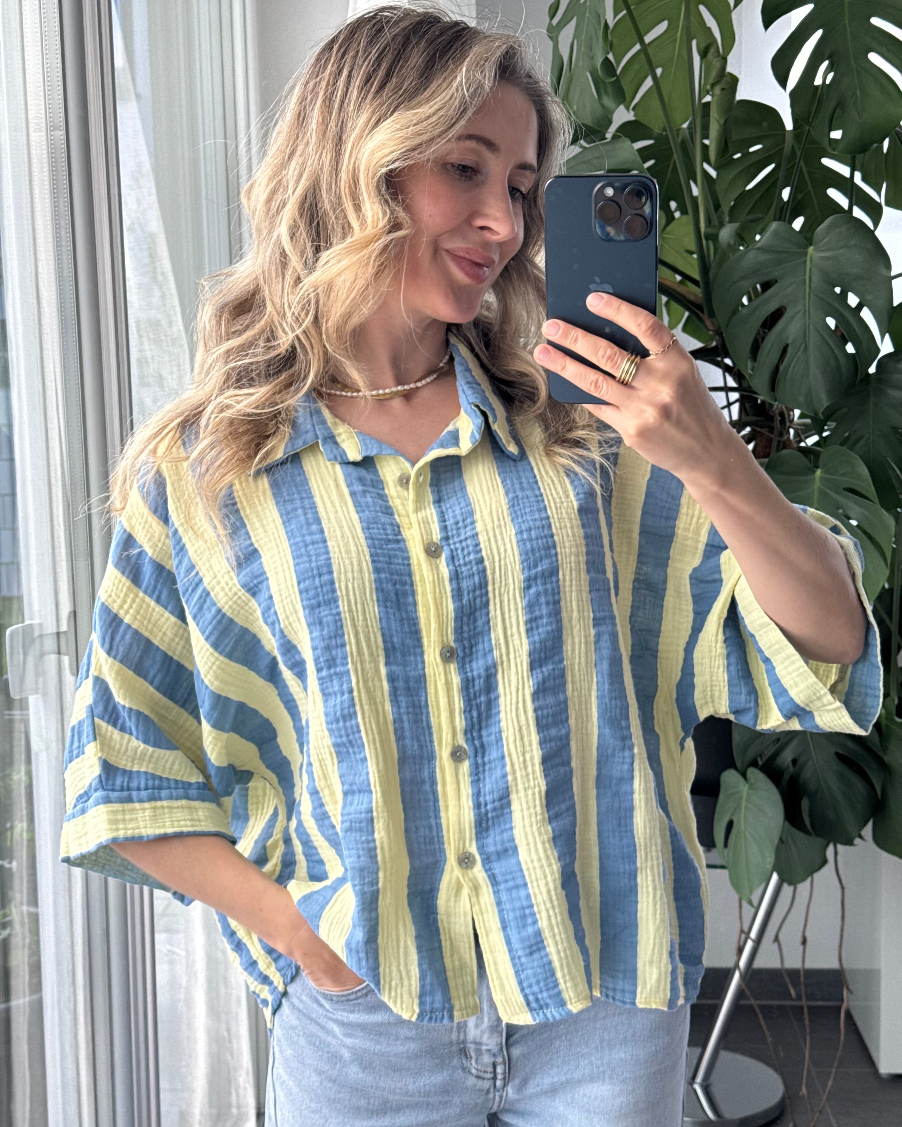 Musselinbluse gestreift blau