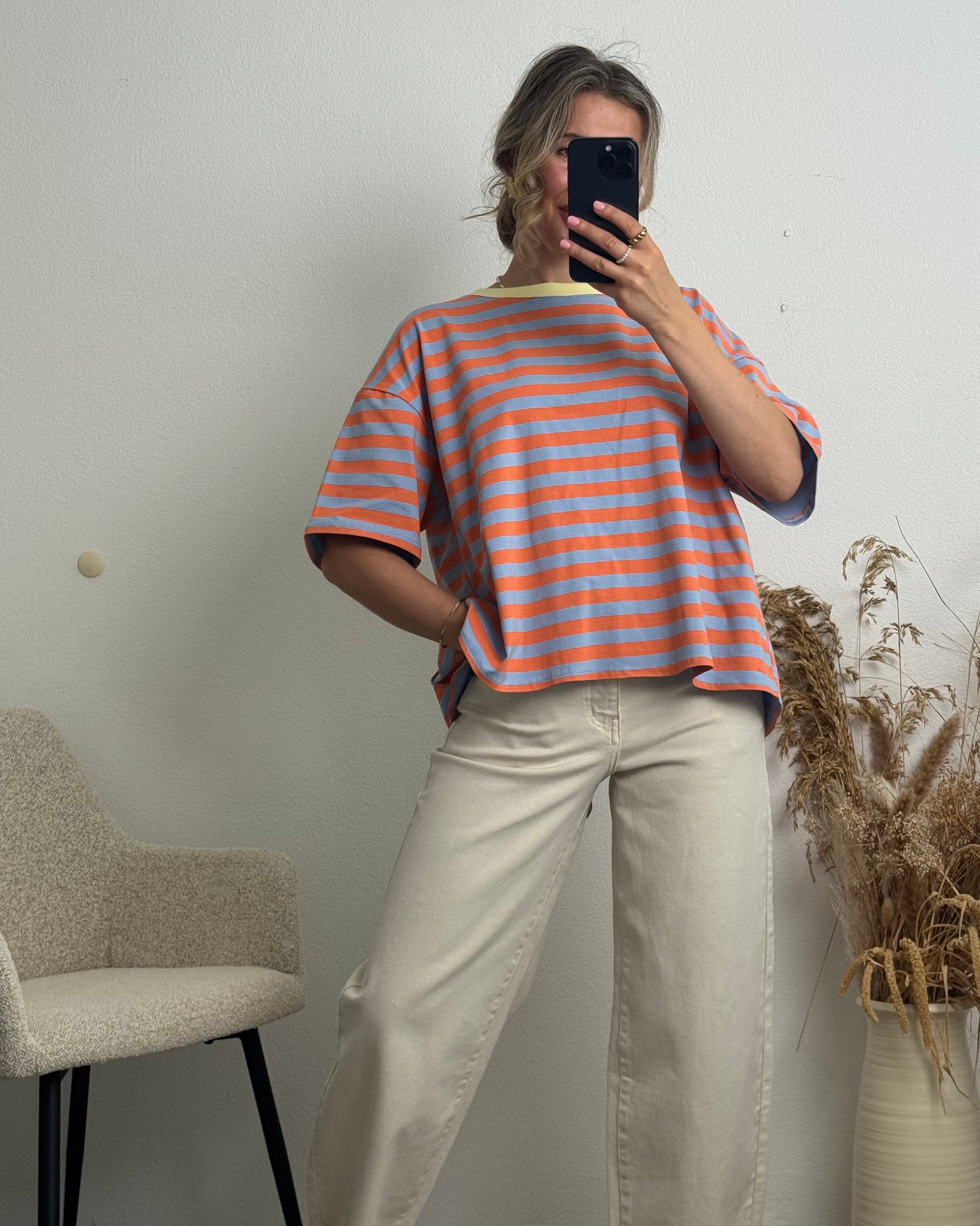Open Tie Back Shirt Blau/orange