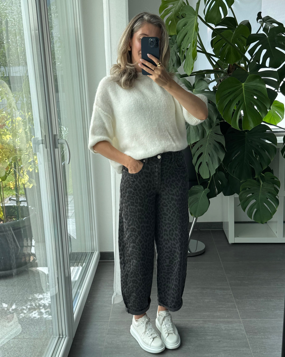 Stretch Ballon Jeans Leo Grau Schwarz