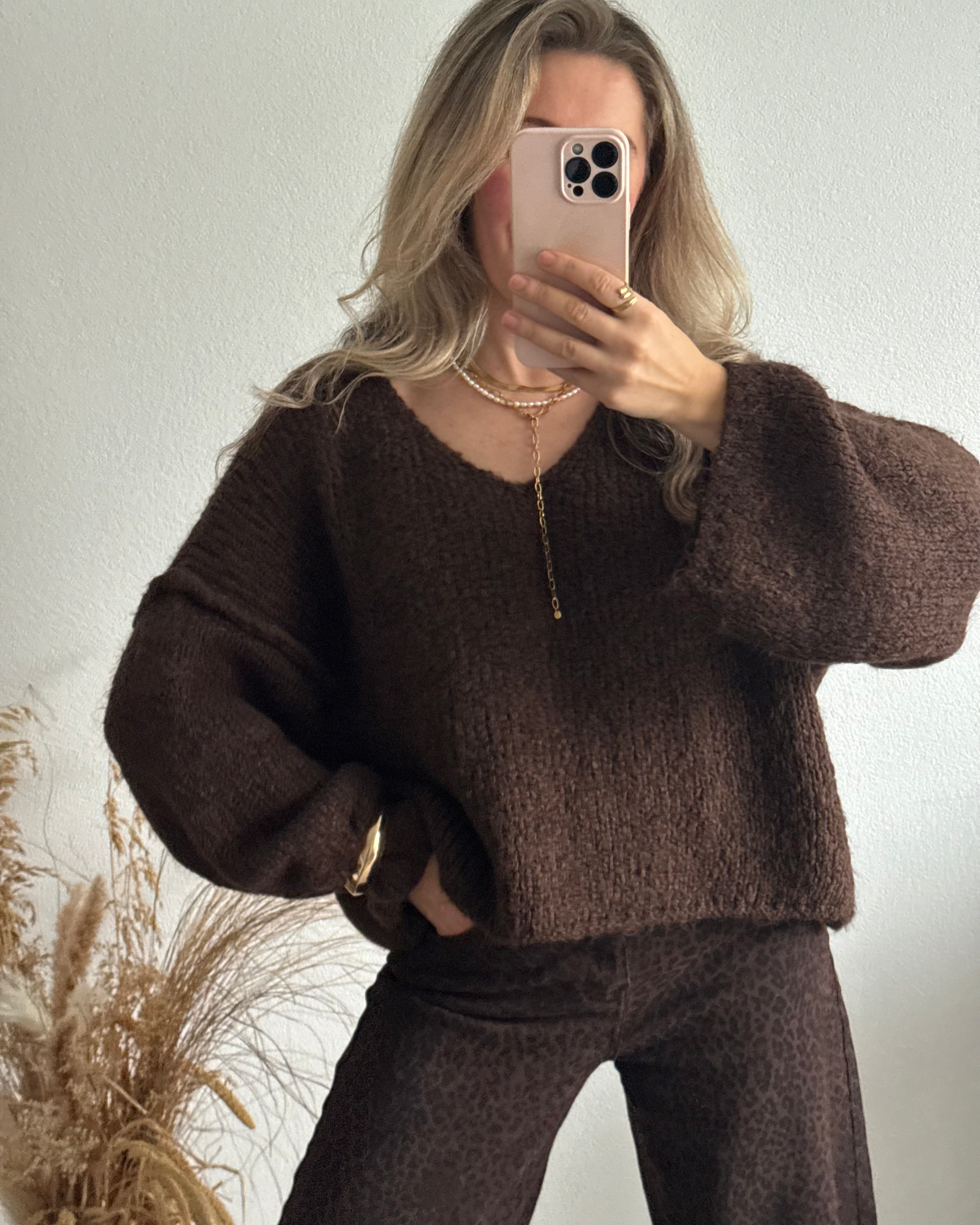 Strickpullover Fluffy Braun
