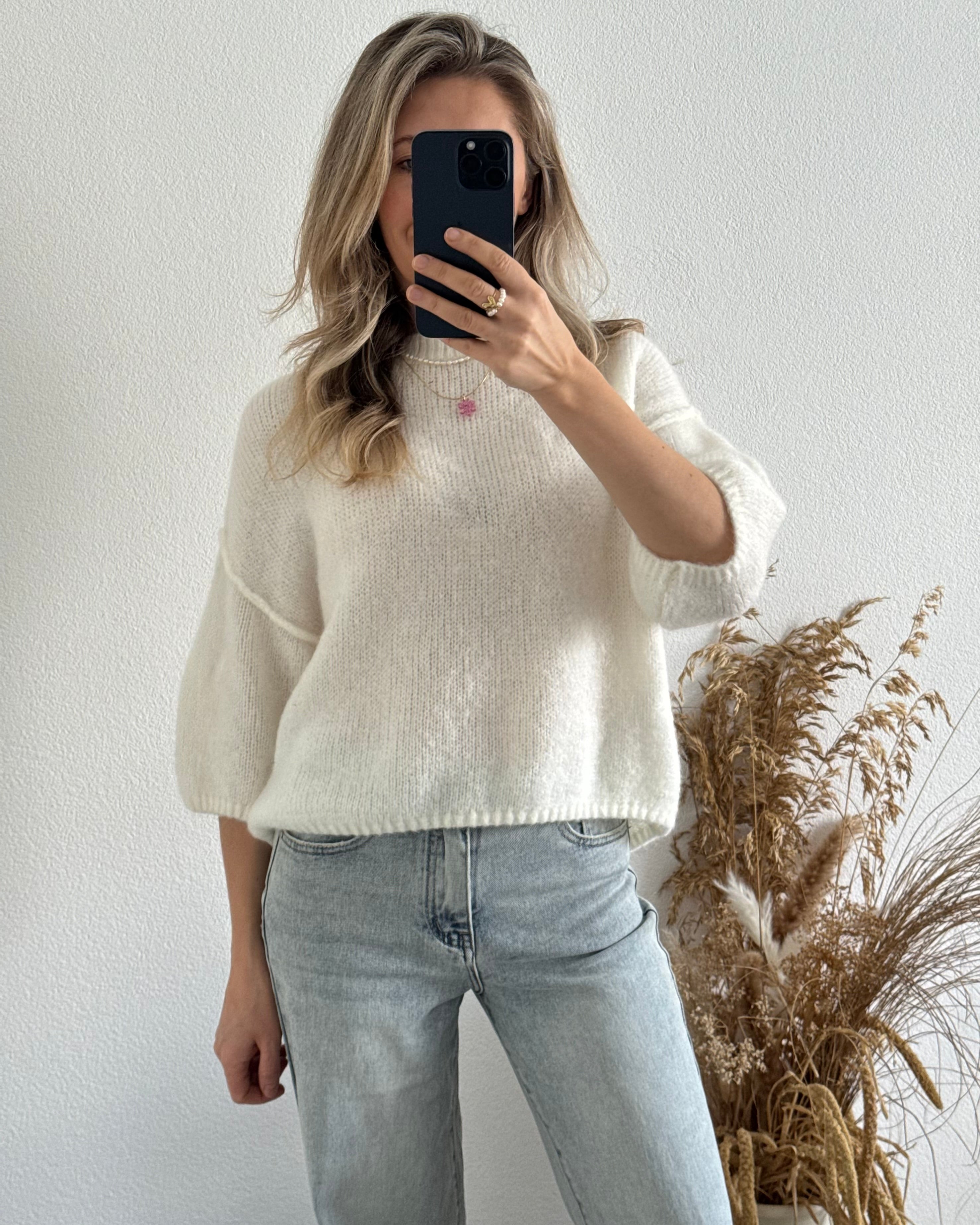 Kurzarm Pullover Weiß