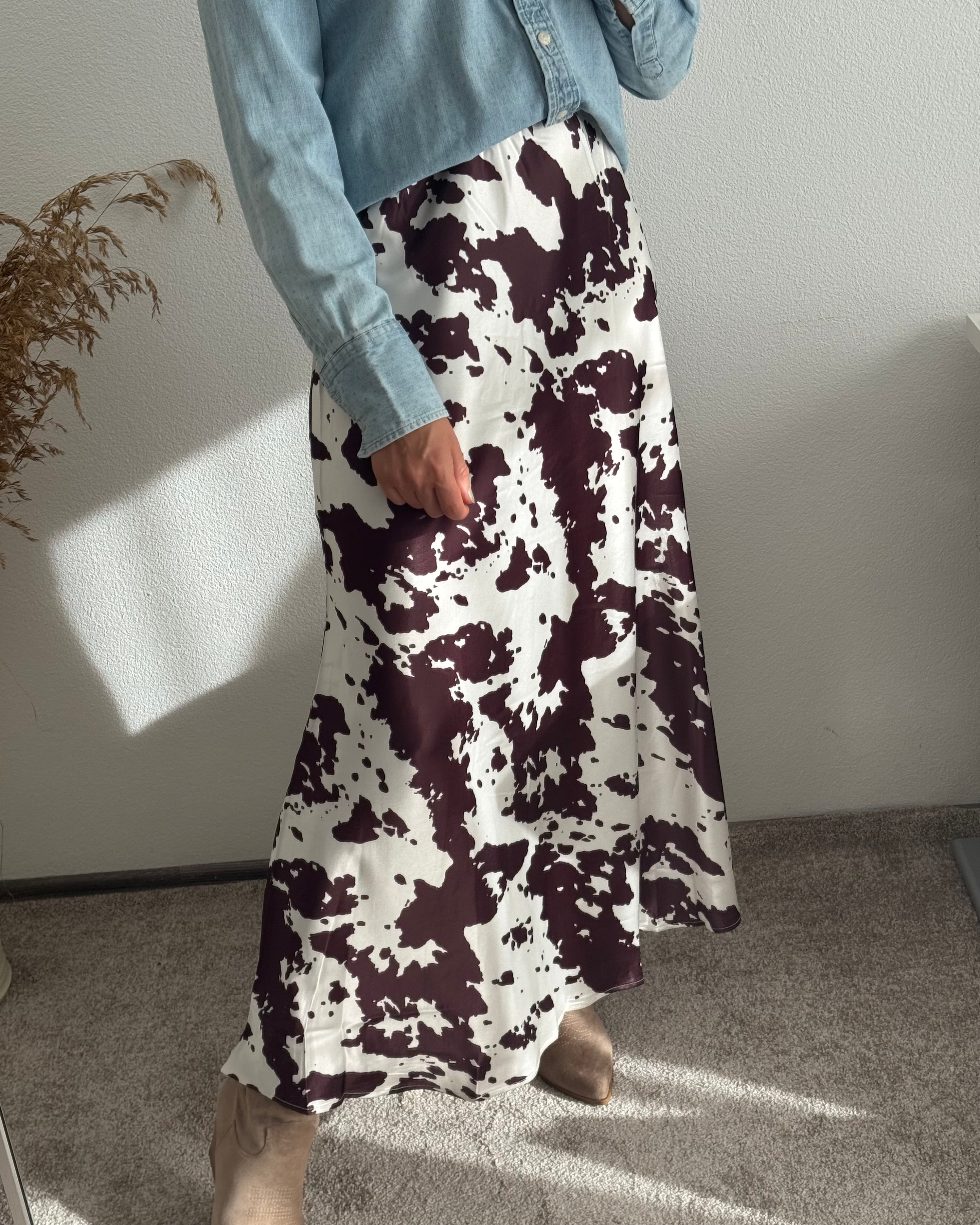 Satinrock mit Cowprint BRAUN