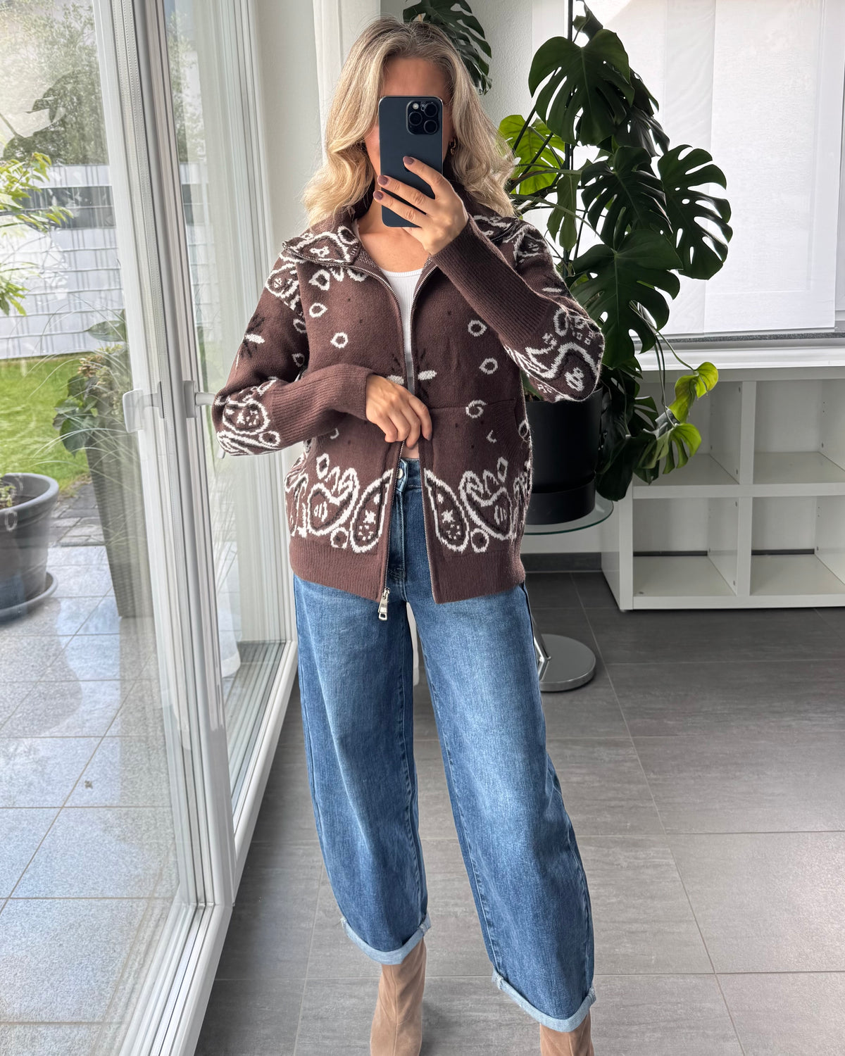 Zip Cardigan Paisley Braun