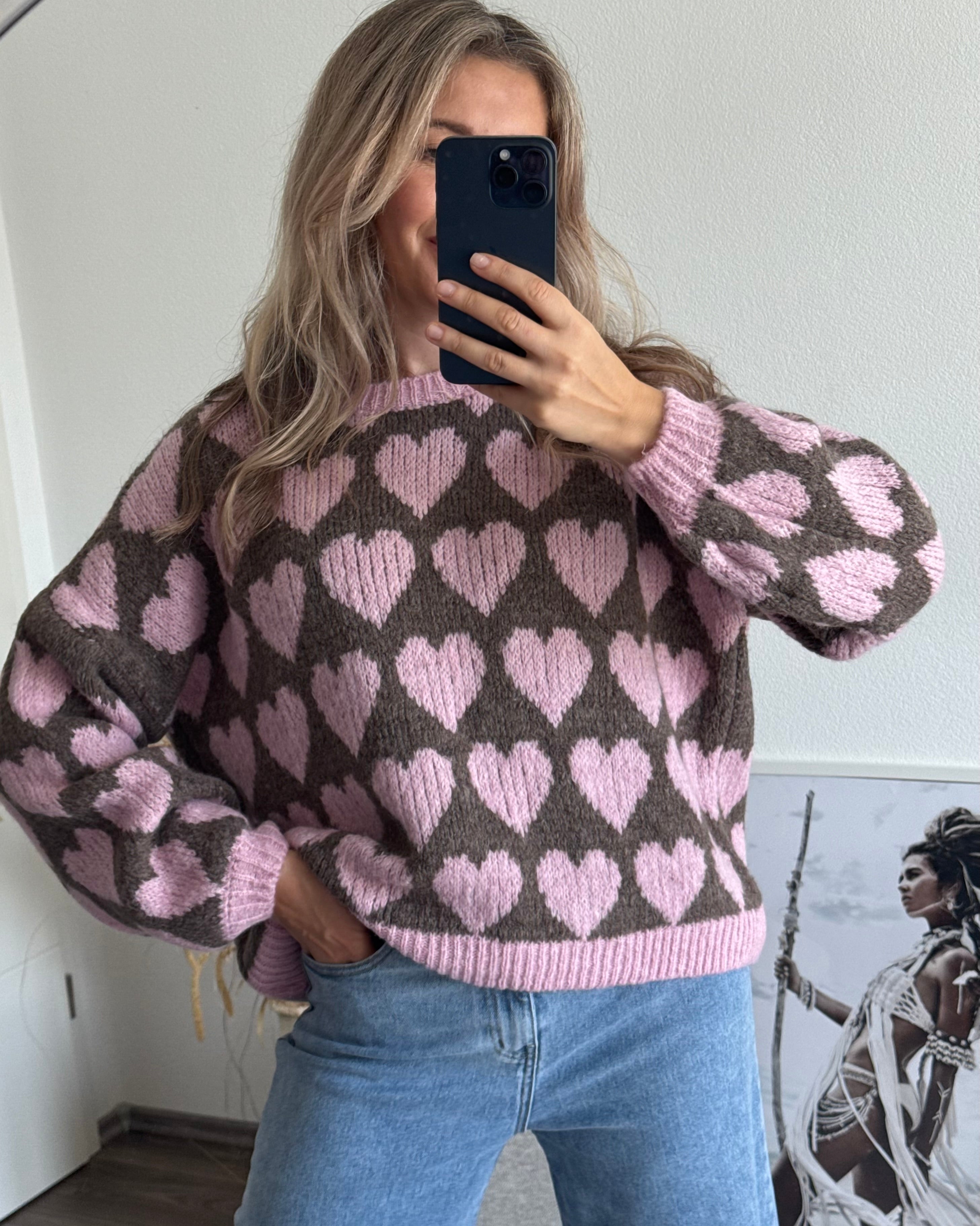 Pullover BIG HEARTS rosa&braun