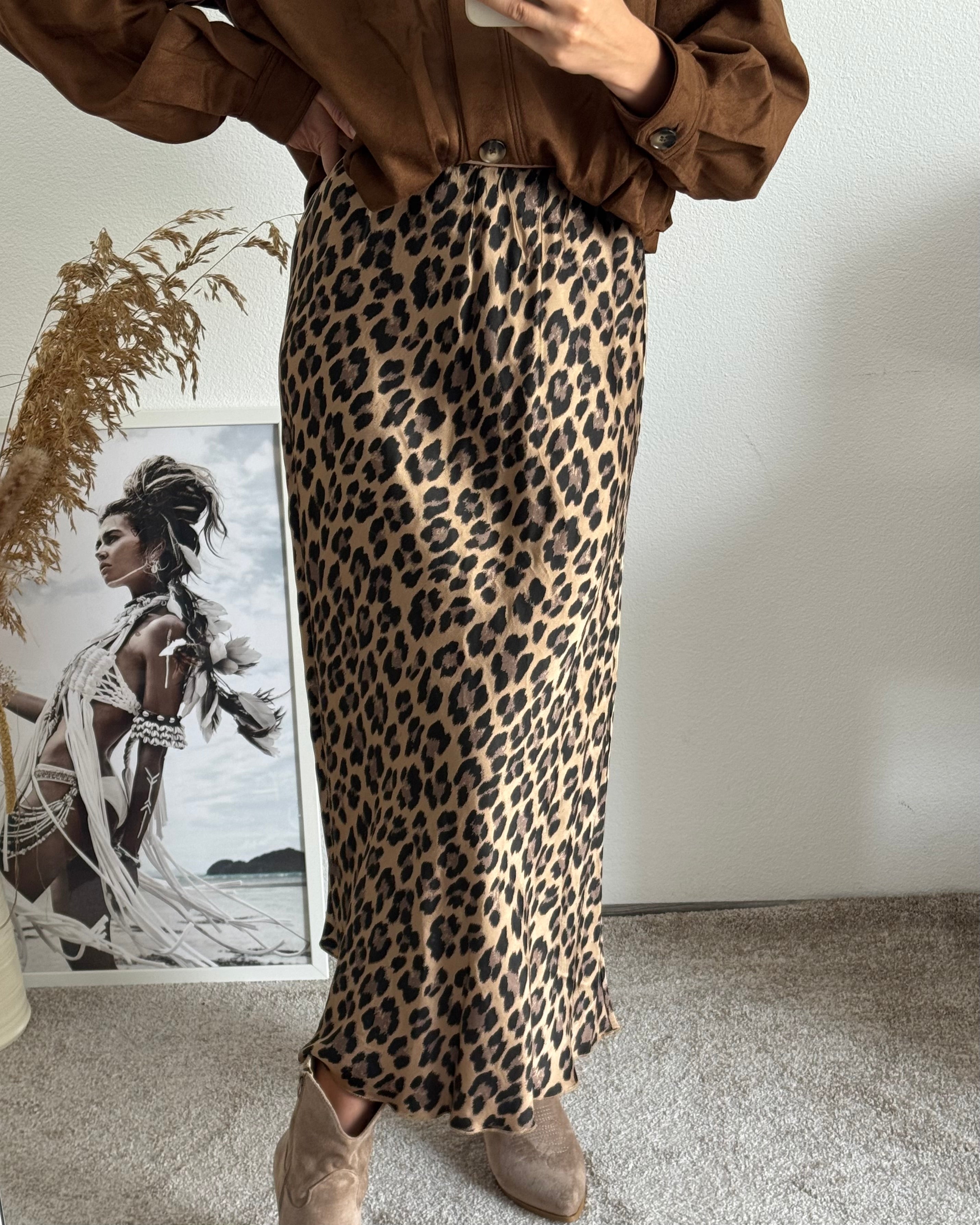 Viskoserock mit Leoprint Maja BRAUN