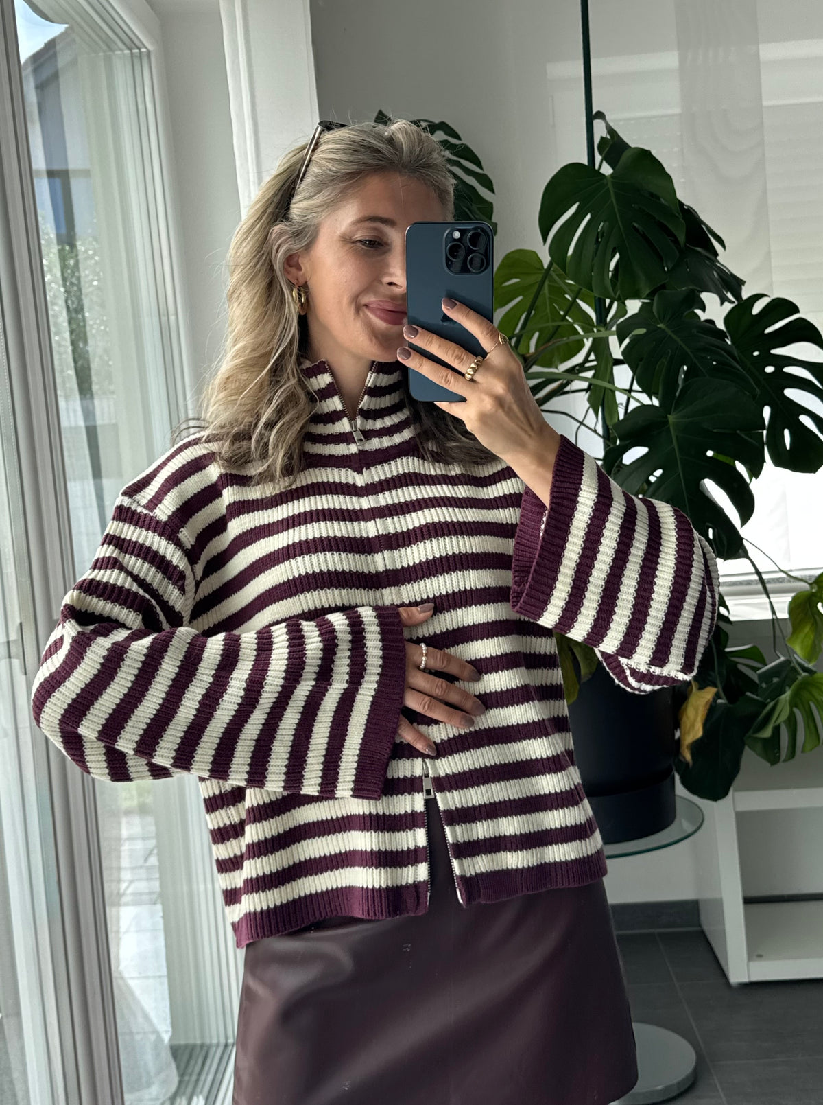 Streifen Strick Zipper Purple
