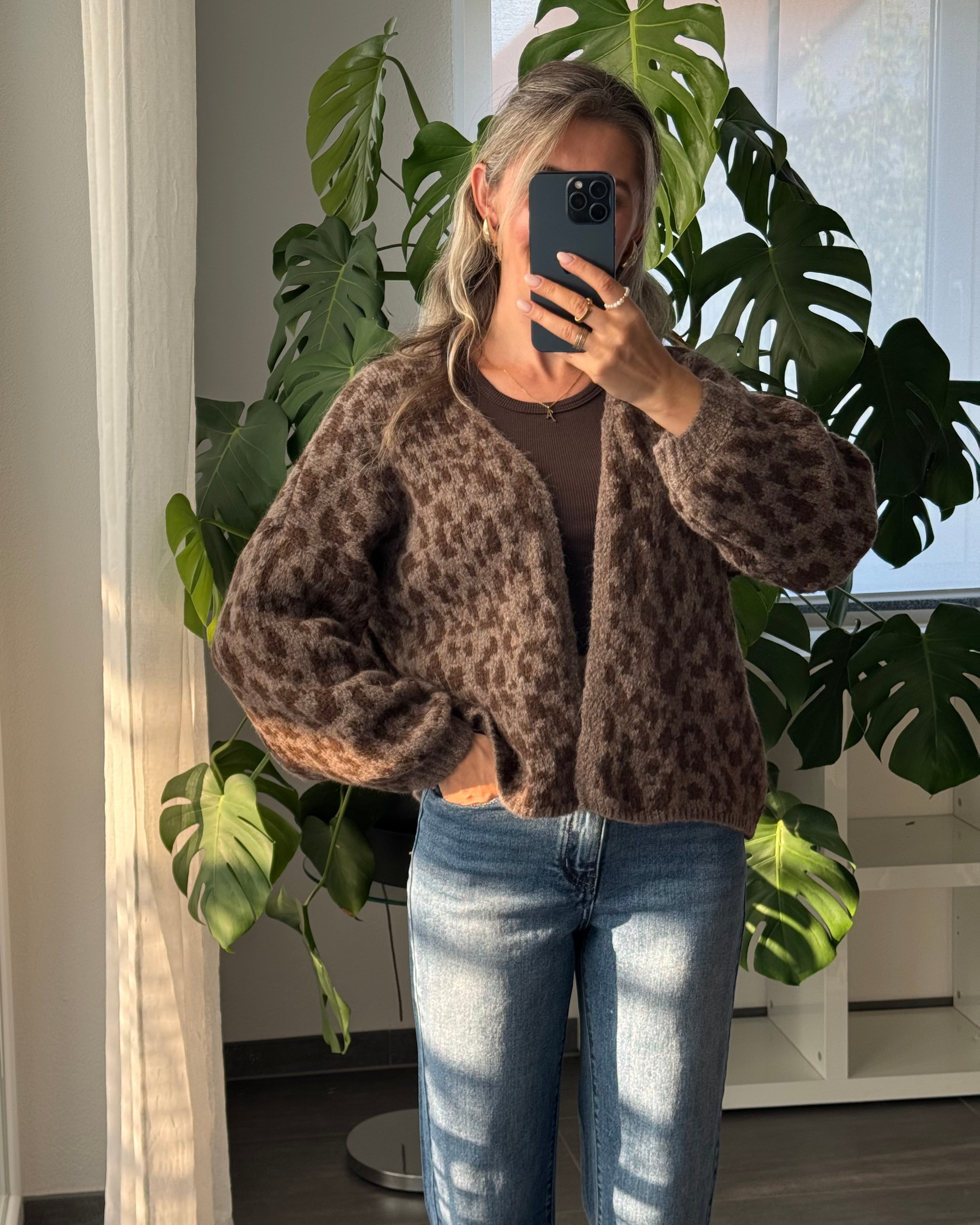 Offener Cardigan mir Leoprint Braun