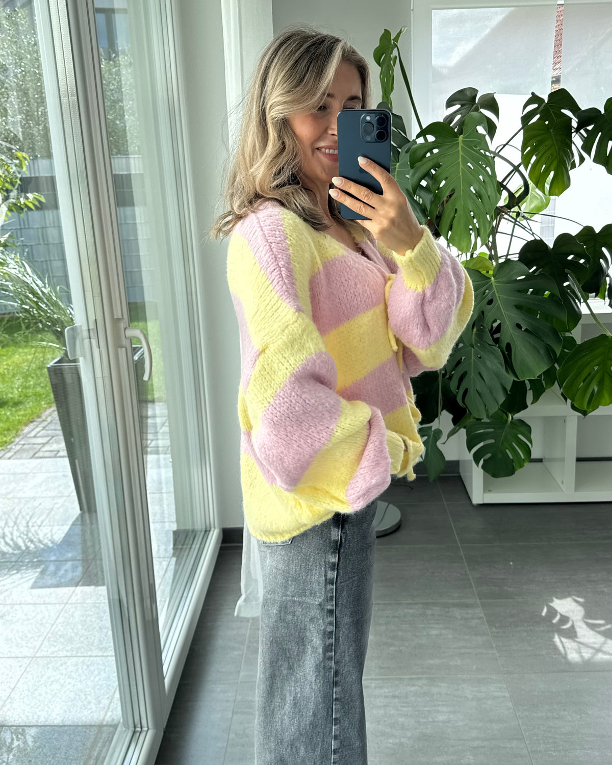 Cardigan mit Schleifen Langarm rosa softgelb