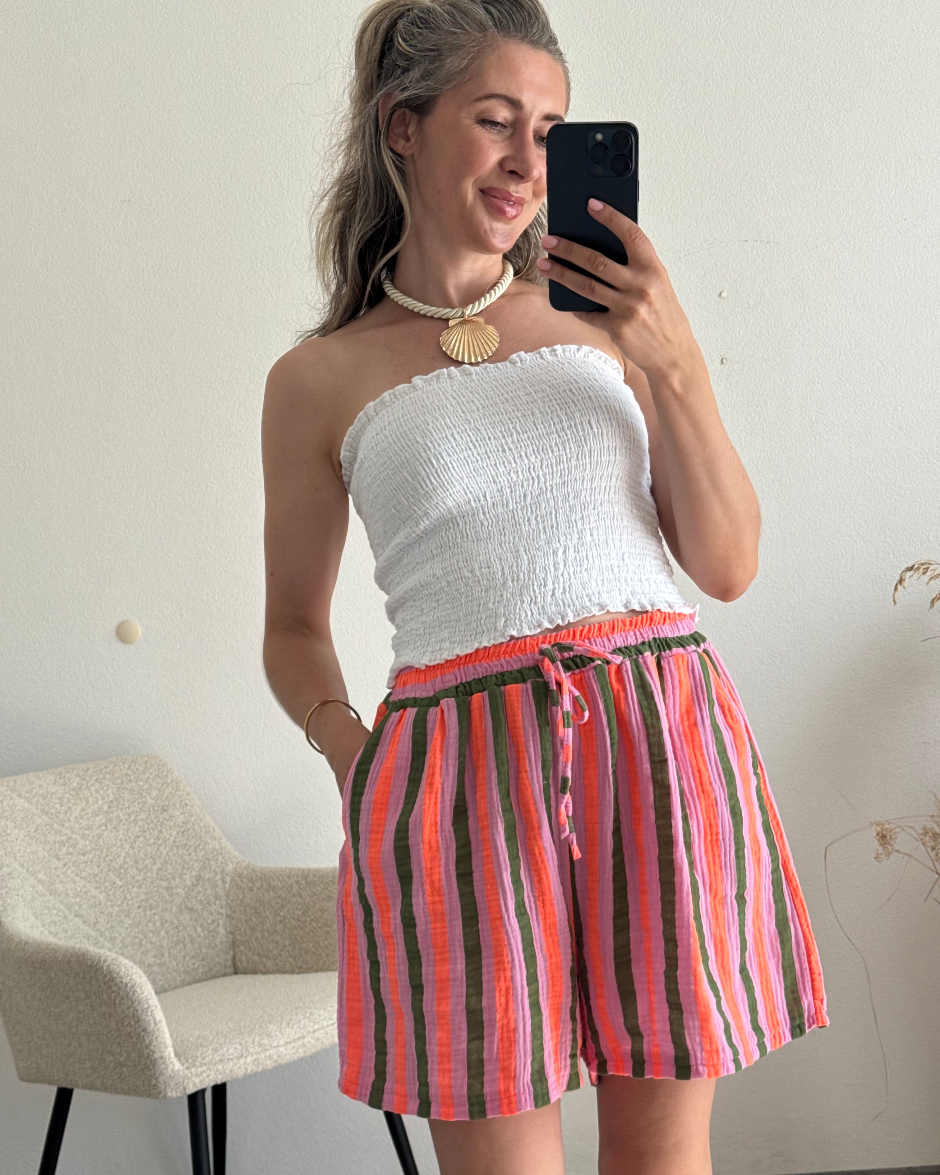 Shorts aus Musselin Stripes