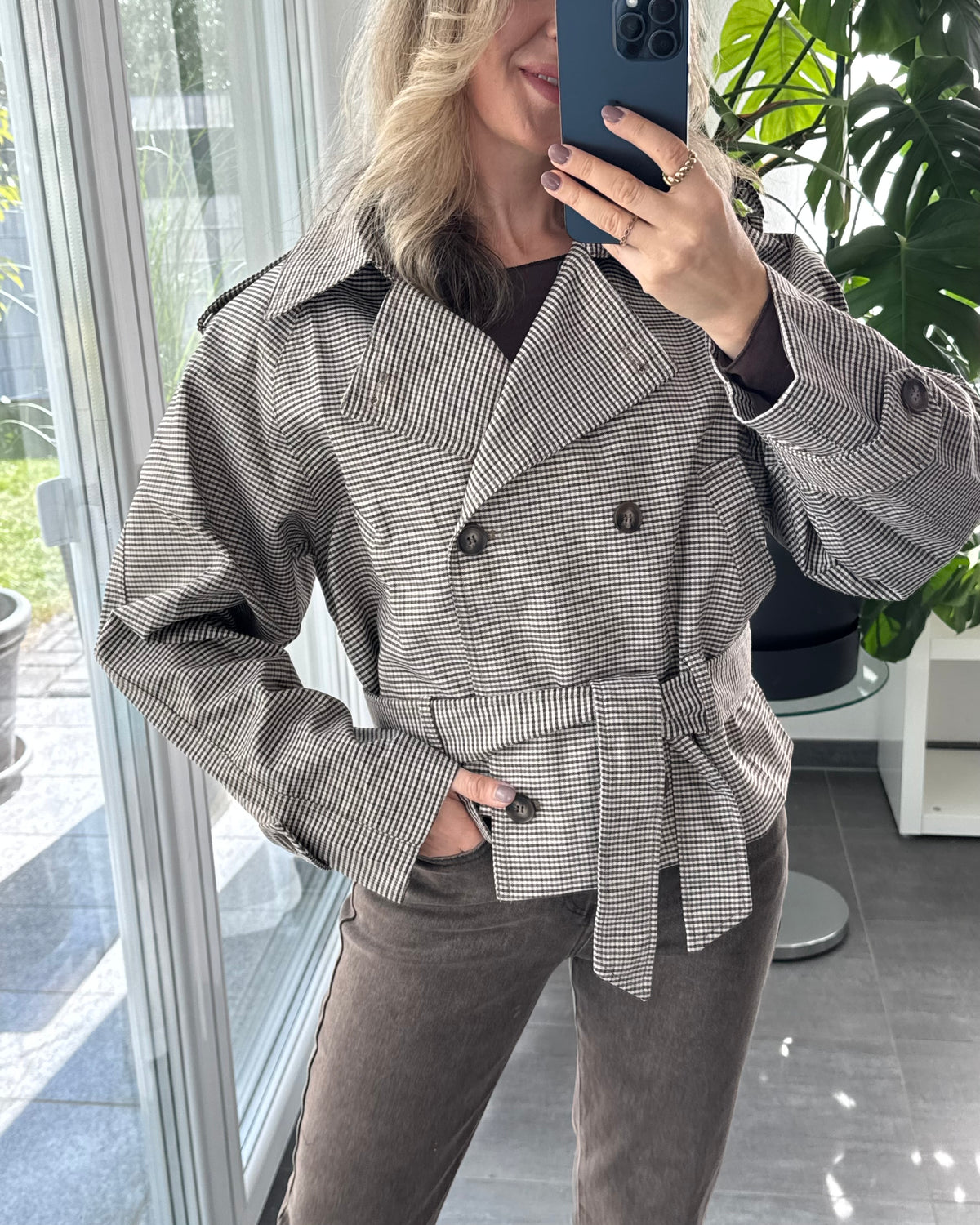 Karo Jacke Taupe