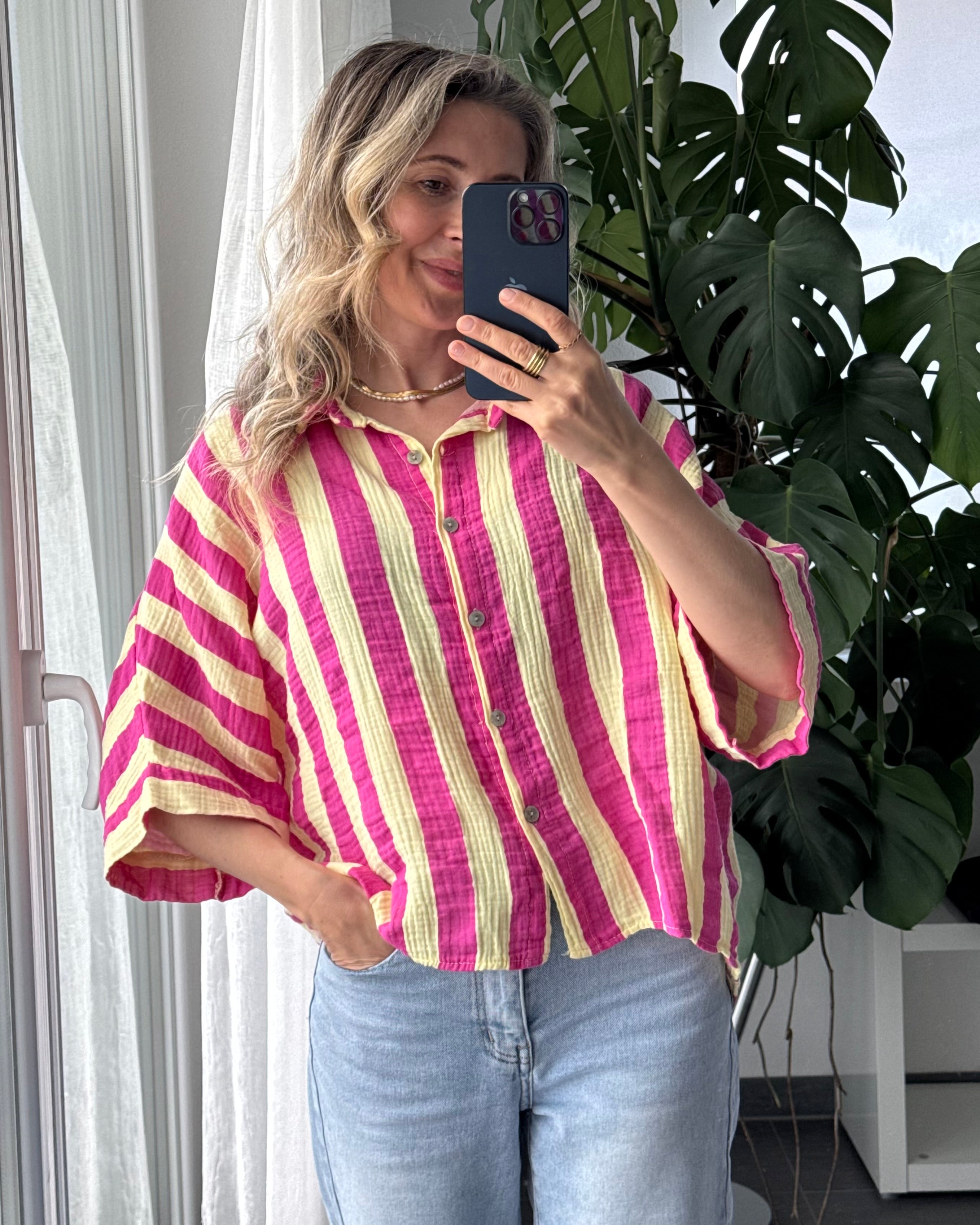 Musselinbluse gestreift pink