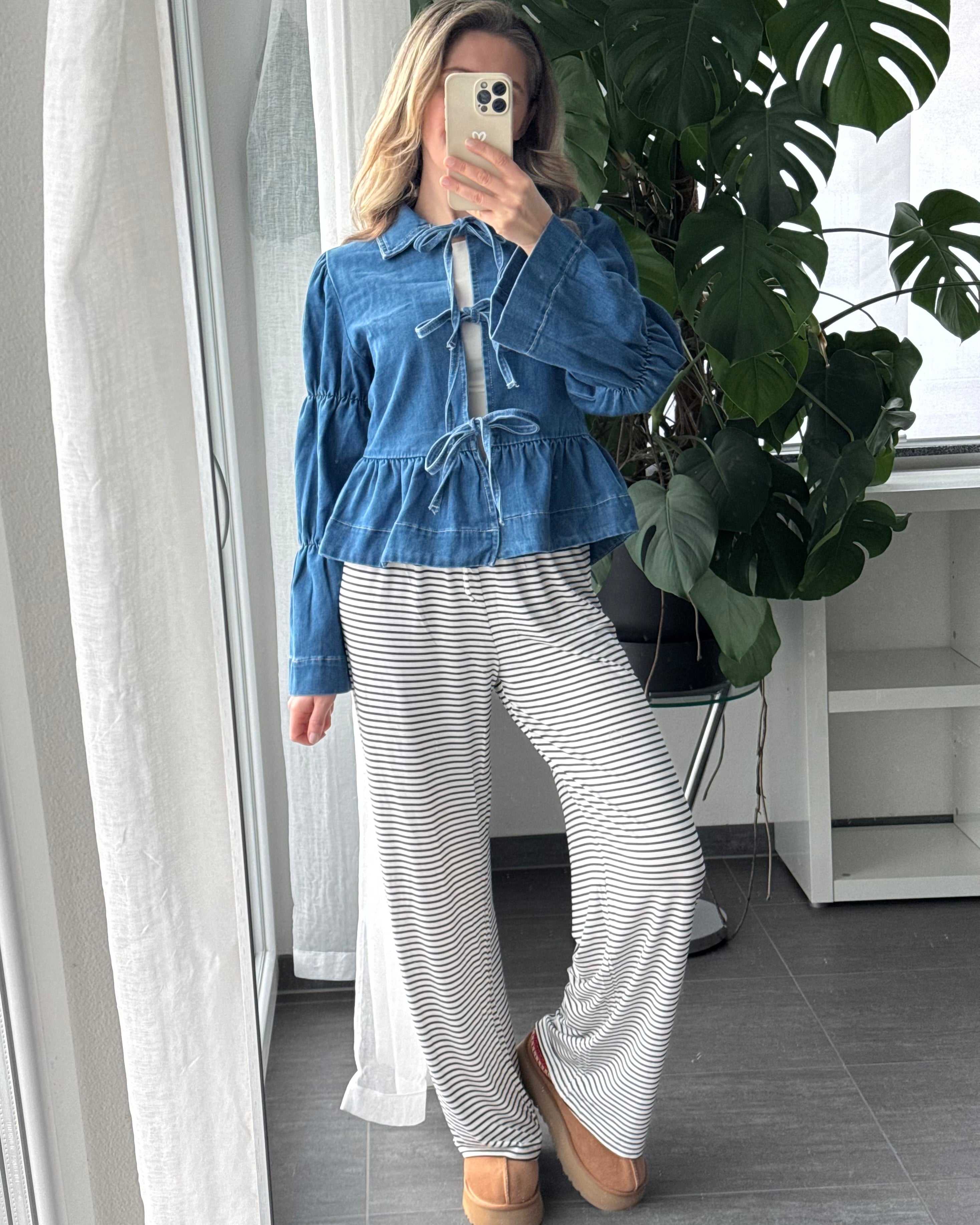 Jeansbluse mit Schleifen