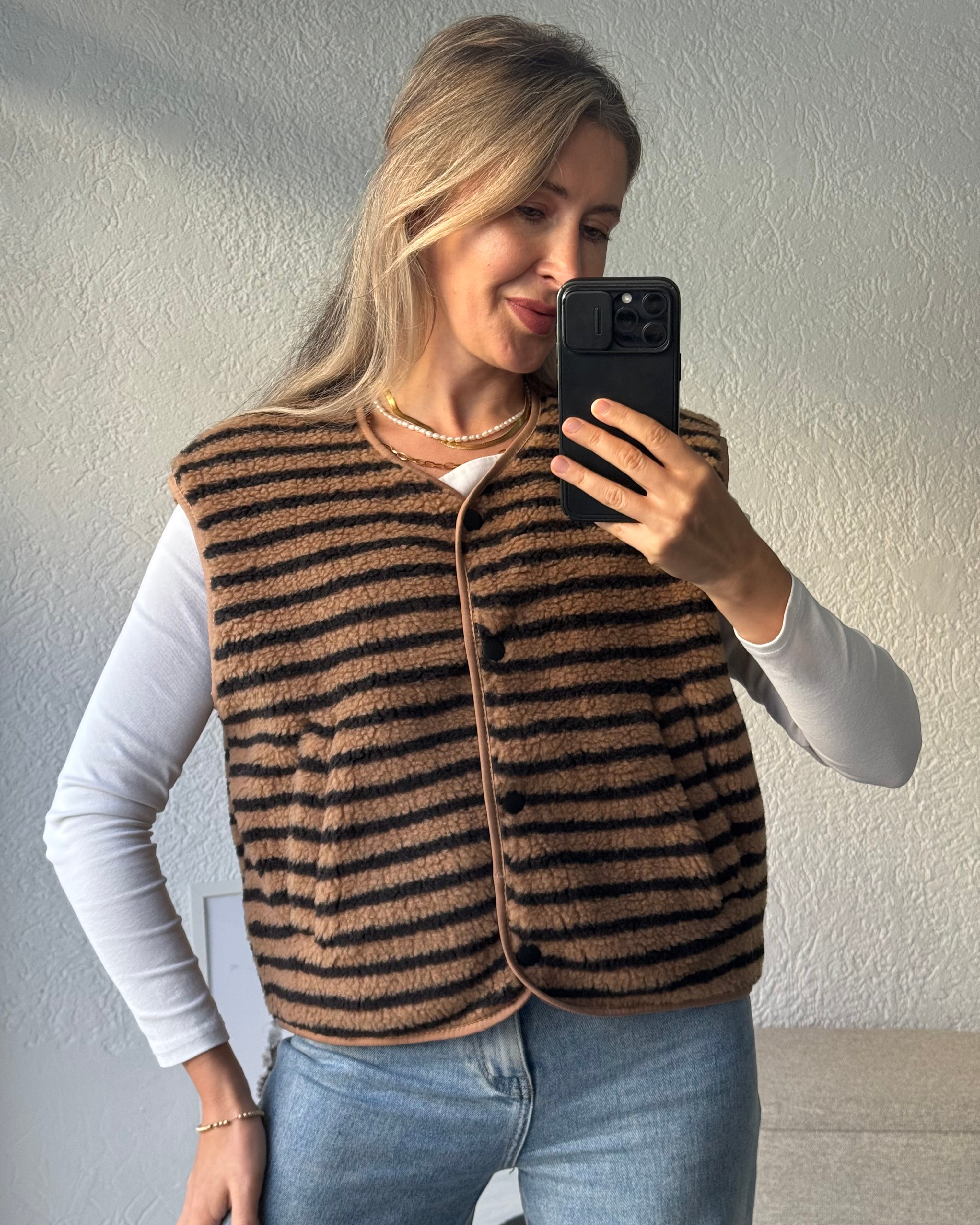 Teddyweste Stripes Braun