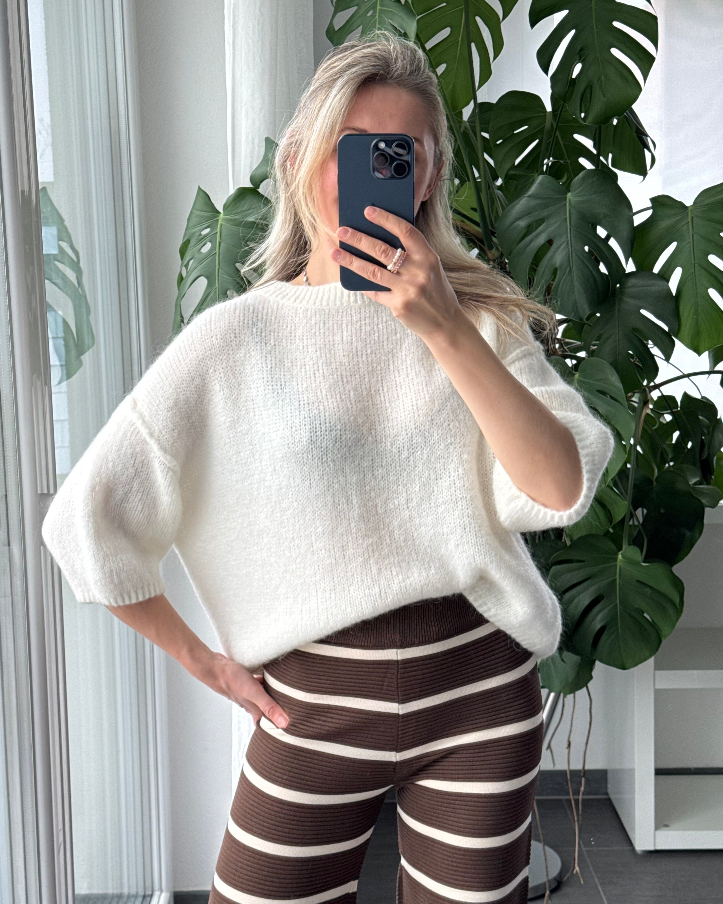 Kurzarm Pullover Weiß