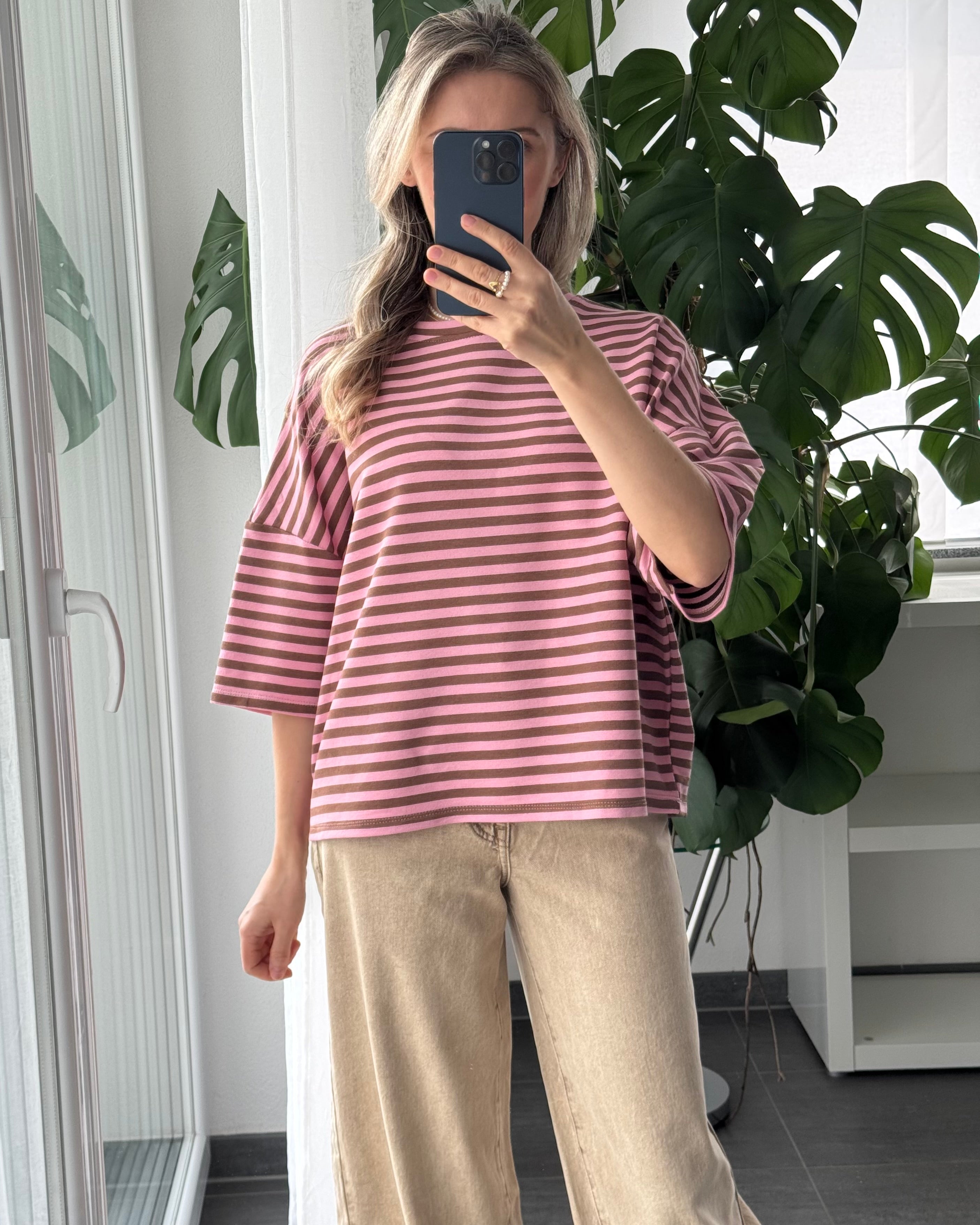 Shirt Streifenliebe Braun Rosa