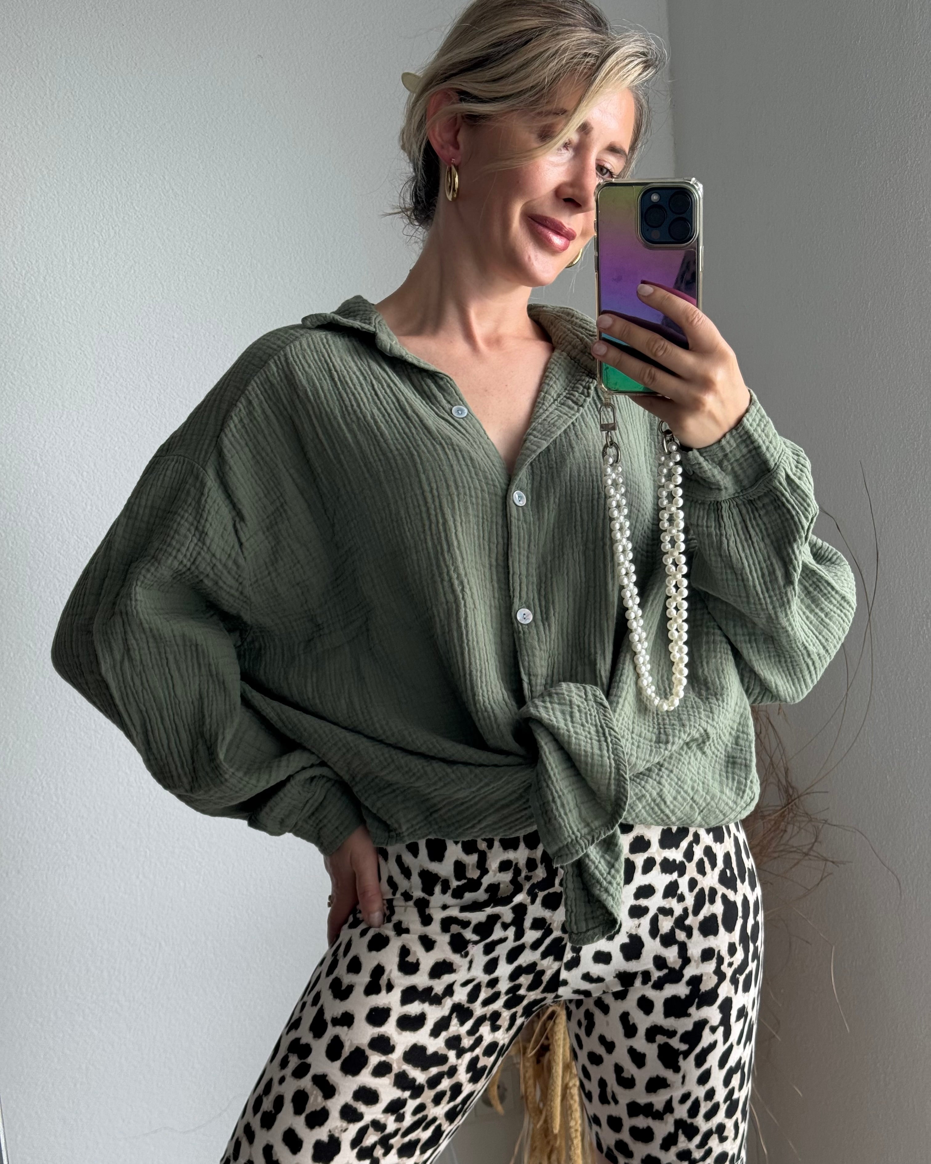 Musselinbluse Khaki
