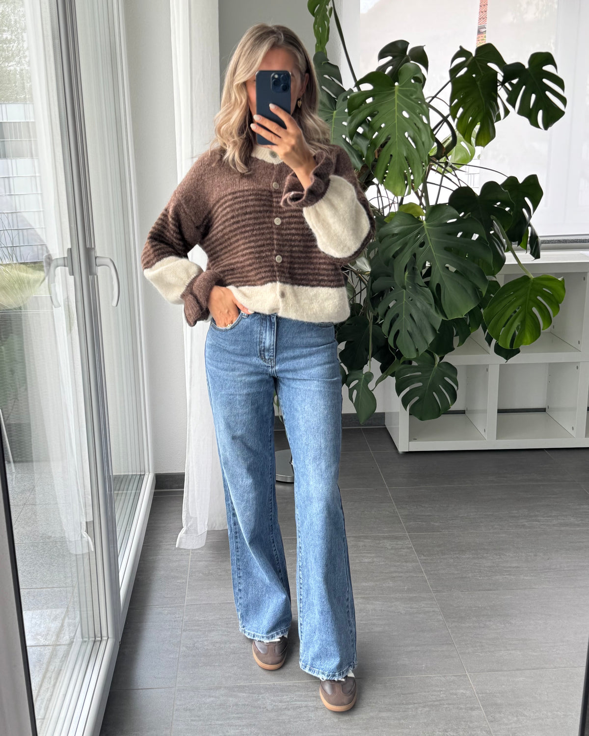 Wide leg stretch Jeans blau