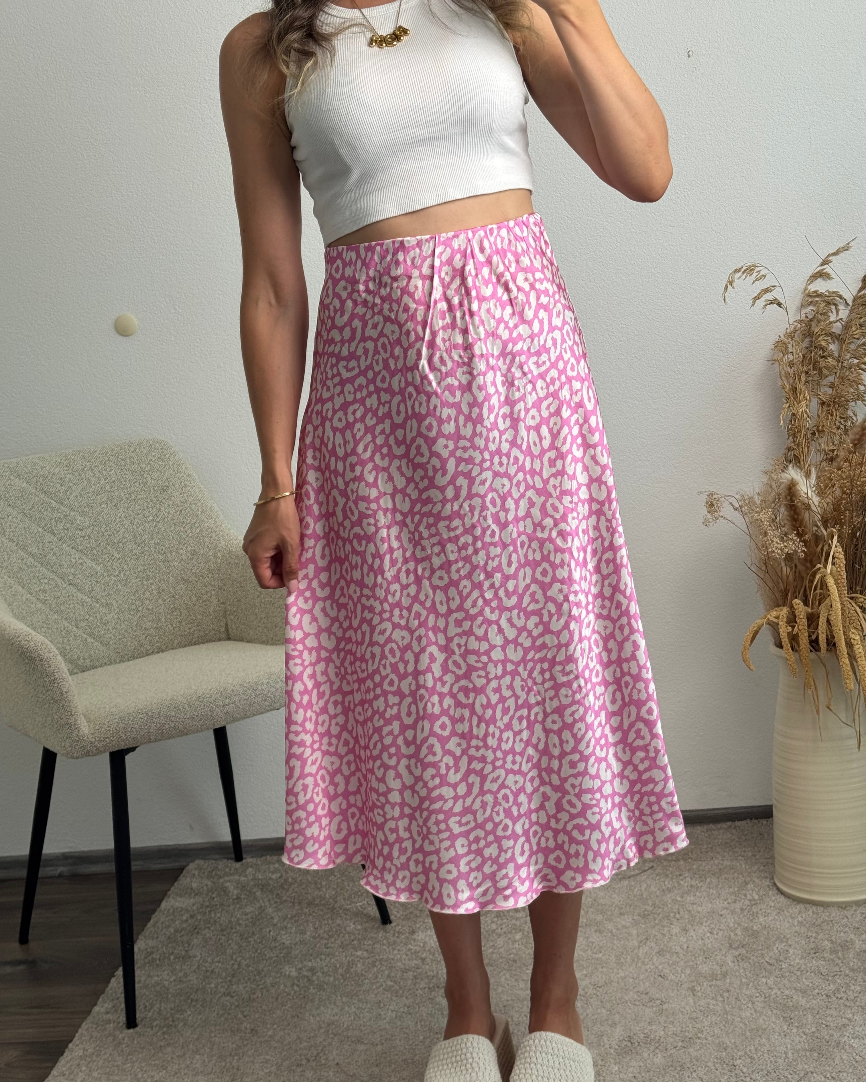 Viskoserock mit Leoprint rosa