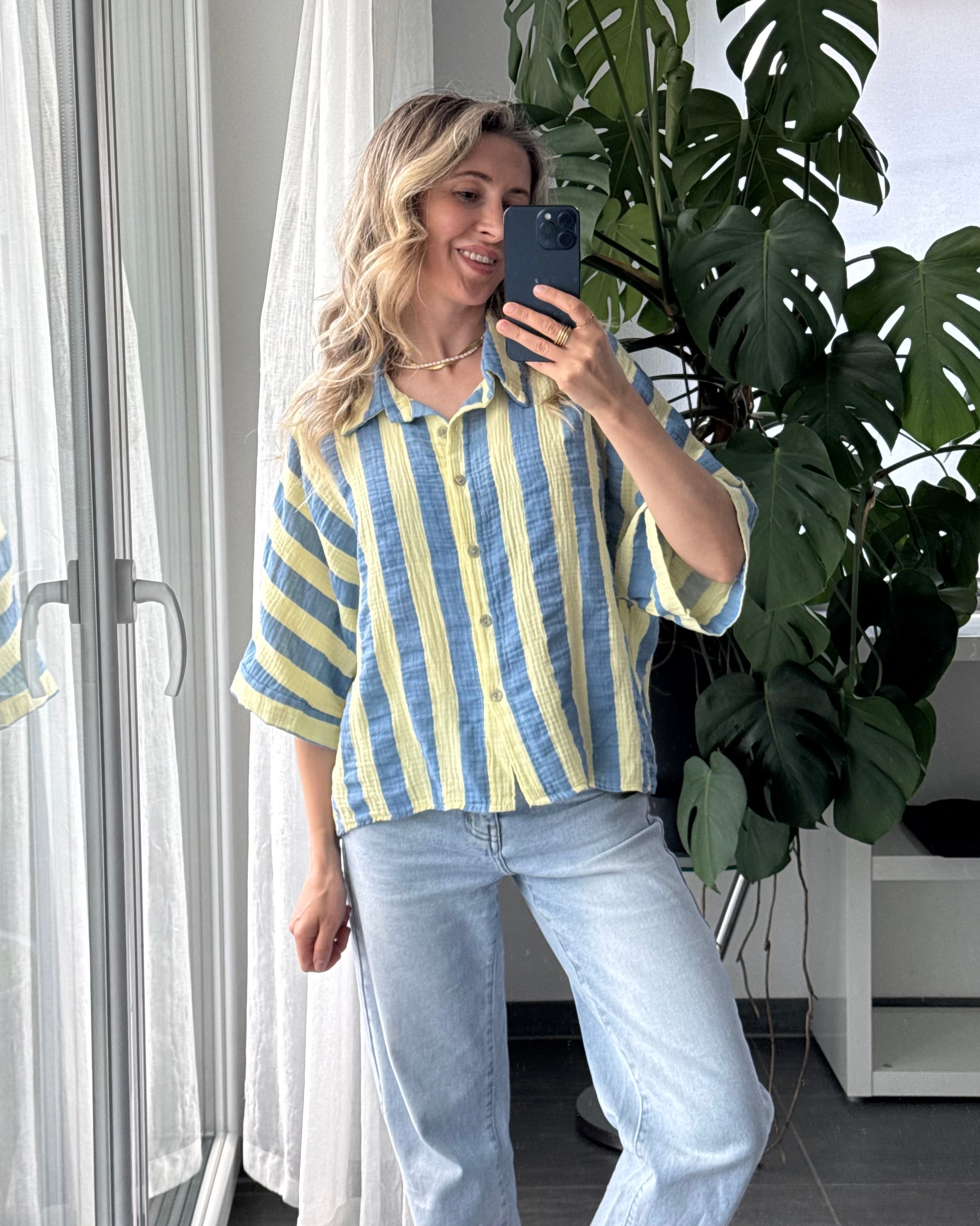 Musselinbluse gestreift blau