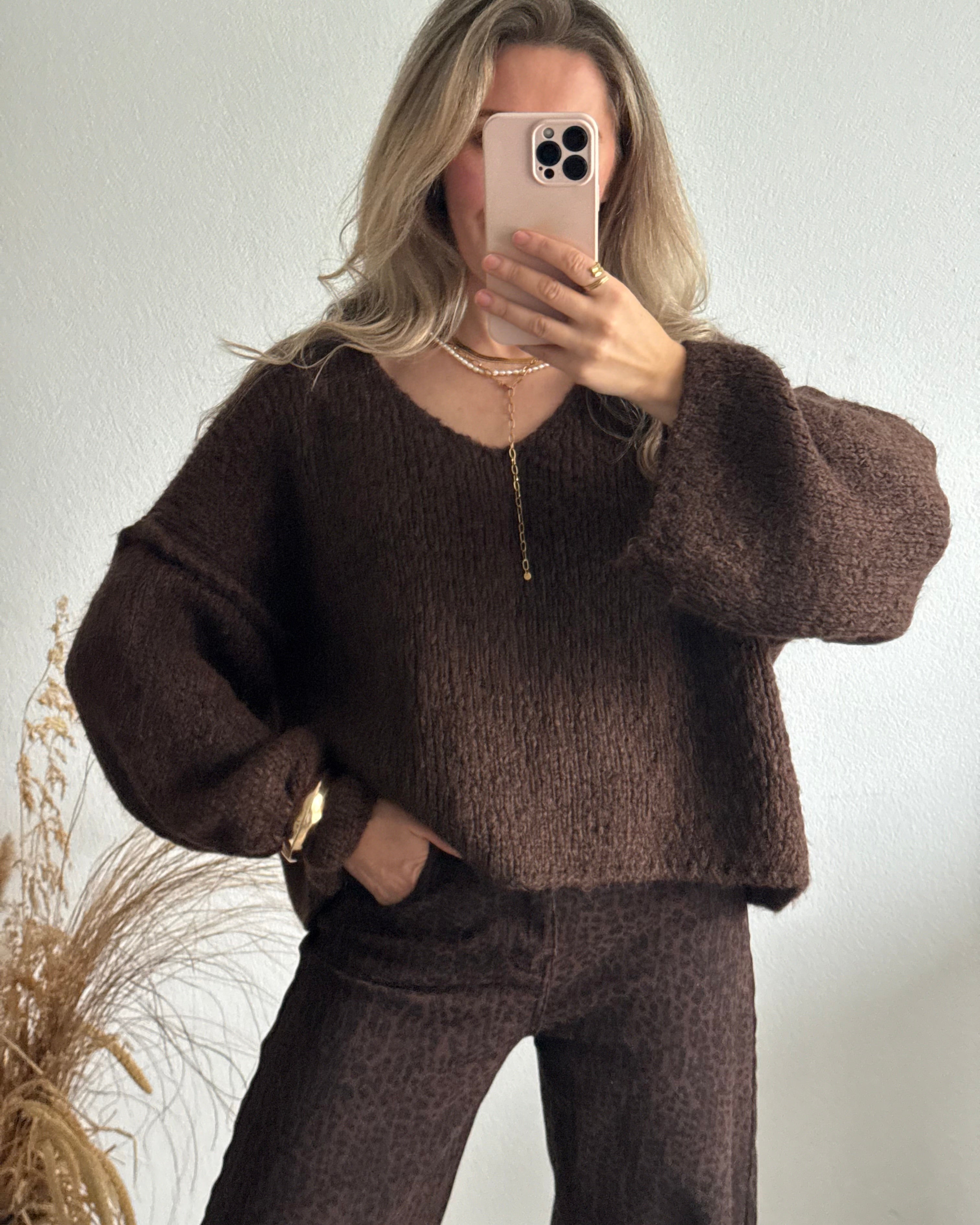 Strickpullover Fluffy Braun